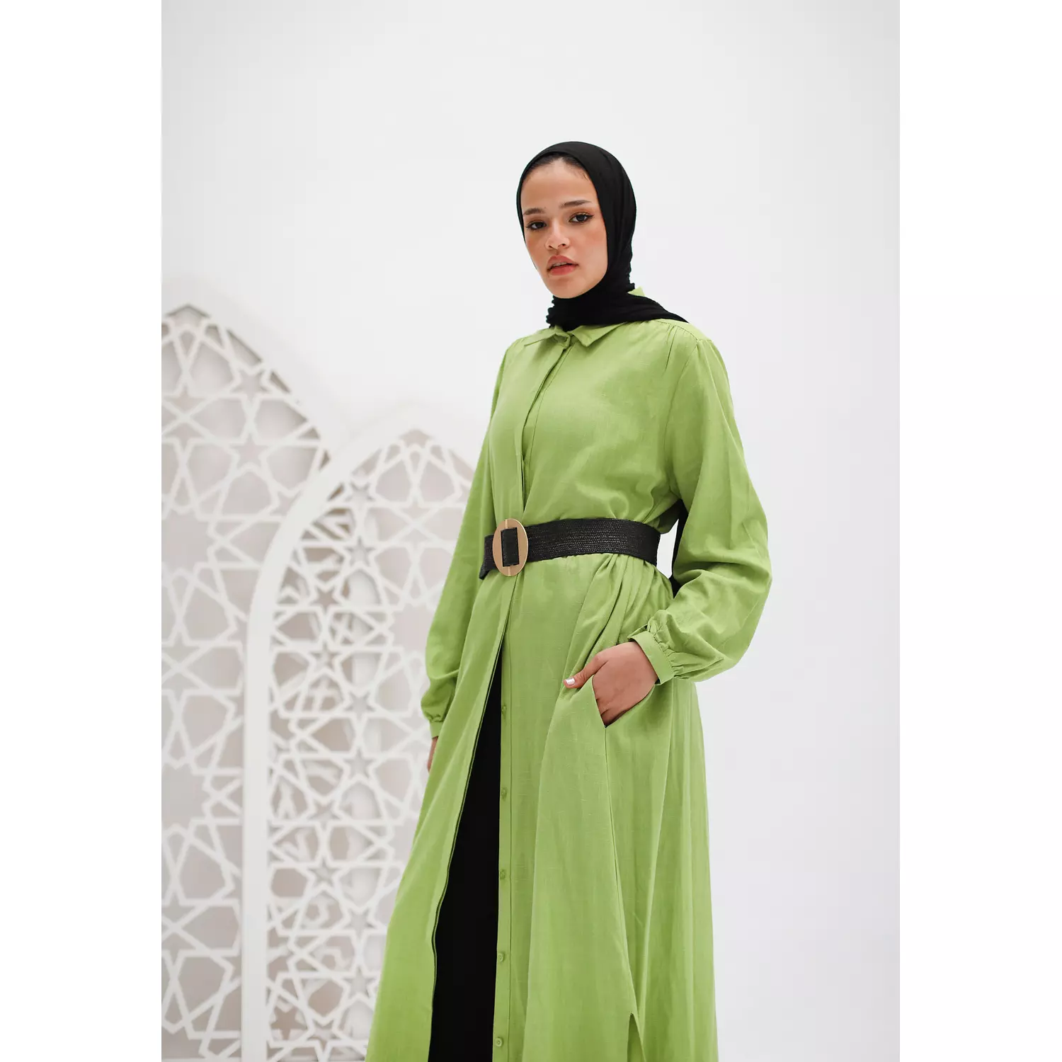 Maxi Linen Shirt In Apple Green hover image