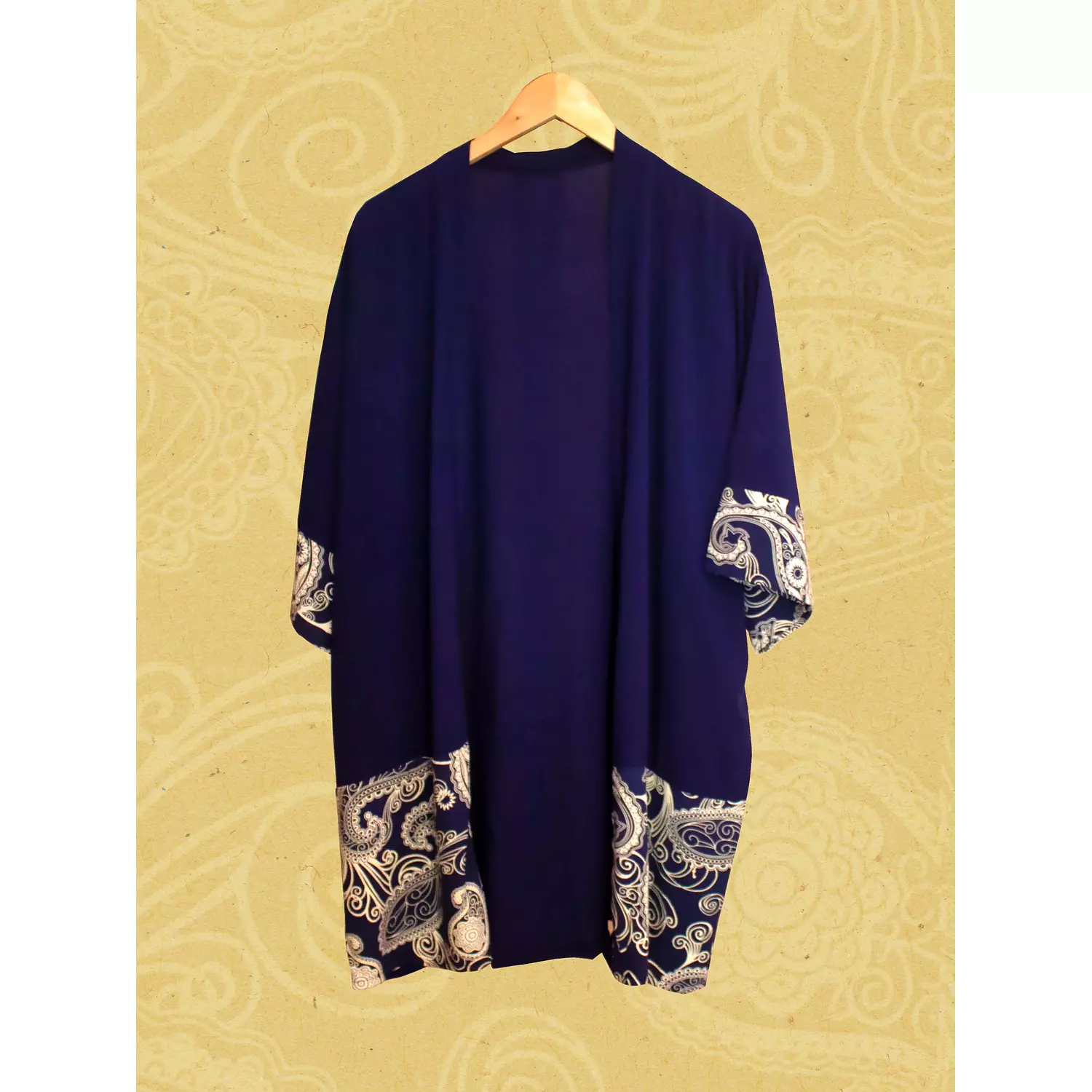 Navy Blue Patterned Viscose Kimono hover image