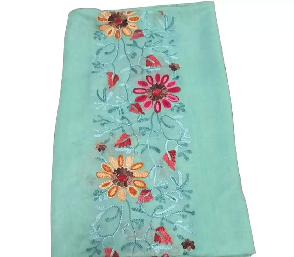 Lightweight Embroidered Cotton Scraf- Light Blue