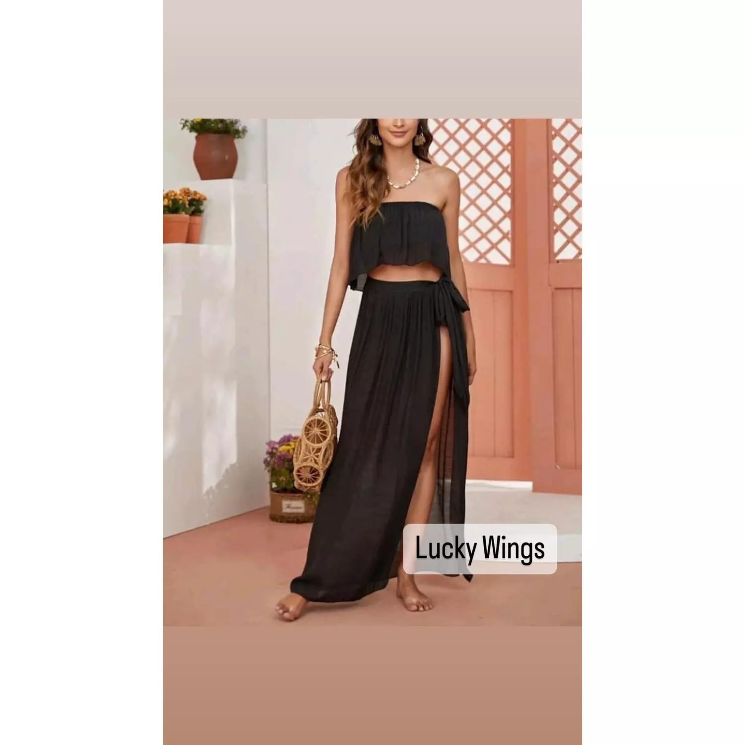 BLACK CHIFFON TWO PIECE COVER UP hover image