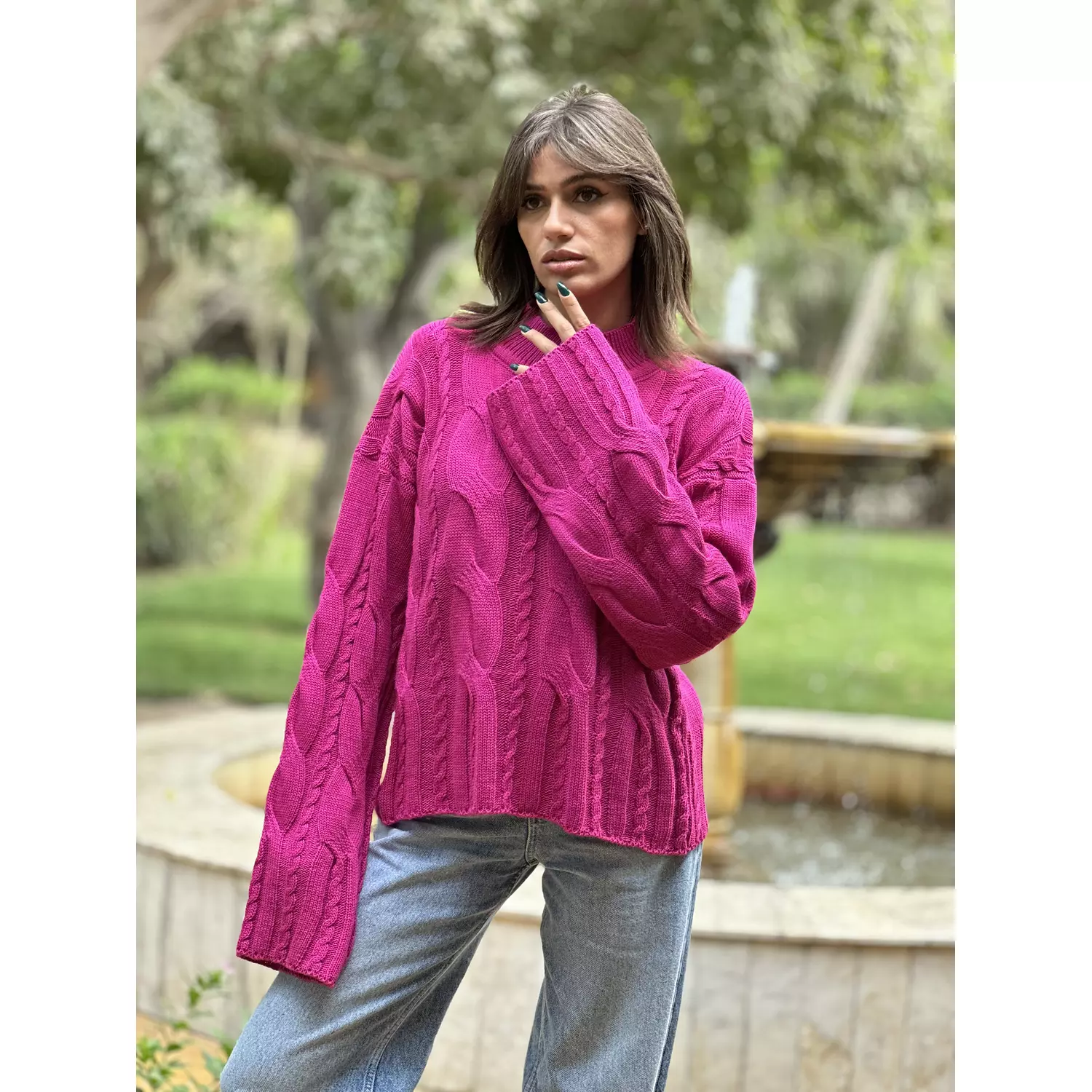 “Azure” Knit pullover in Fushia 2