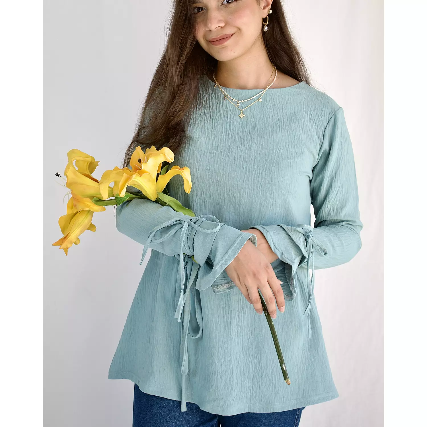 Bow-Me Blouse in Aqua hover image