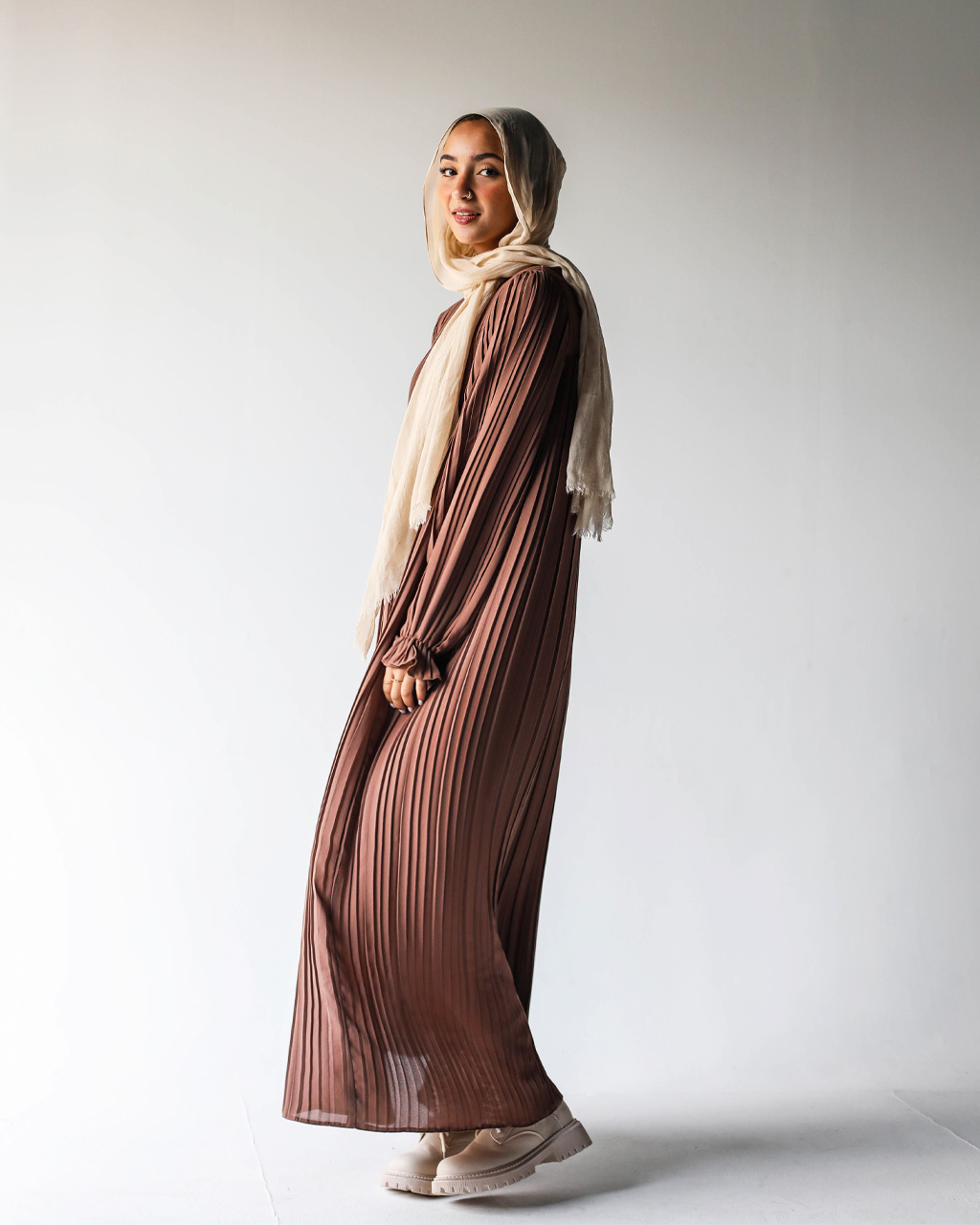 Brown Pleated Dress  8