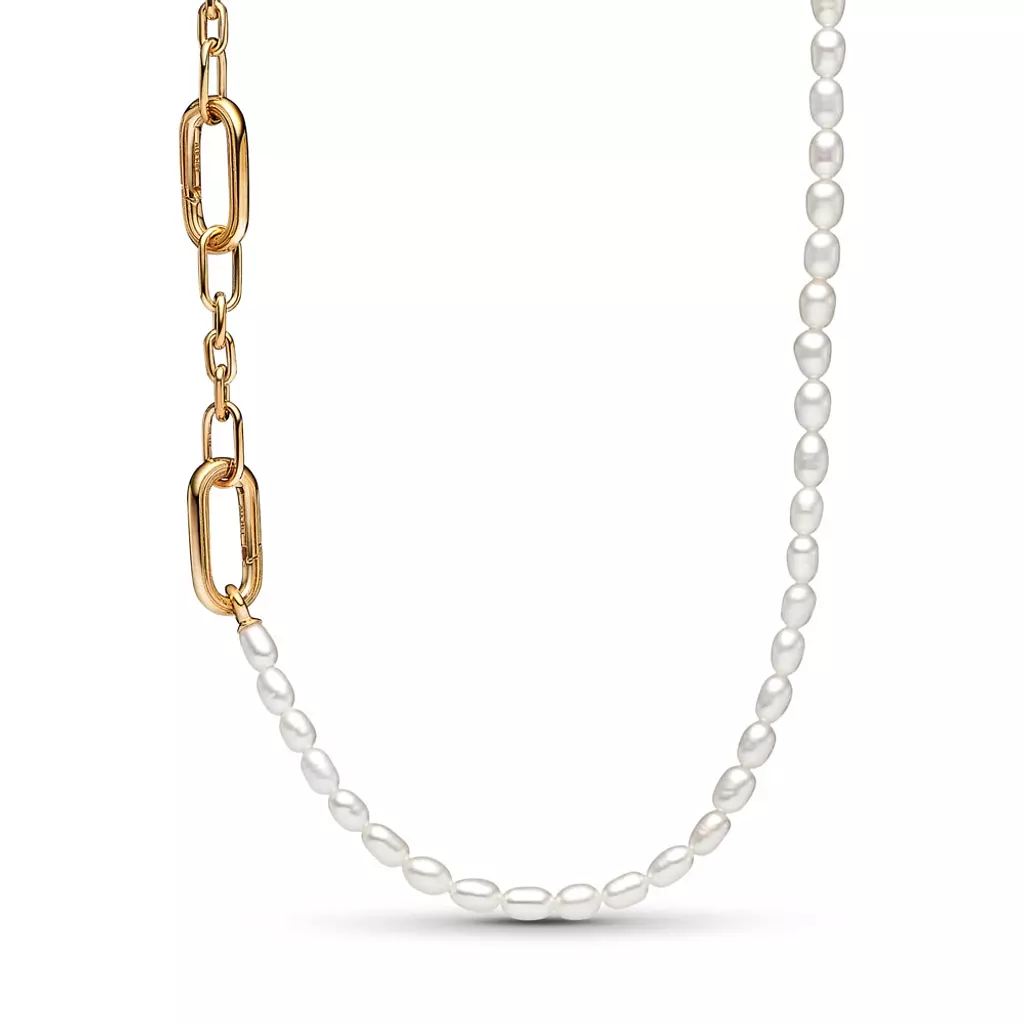 14k Gold-plated link and freshwater cultured pearl necklace
