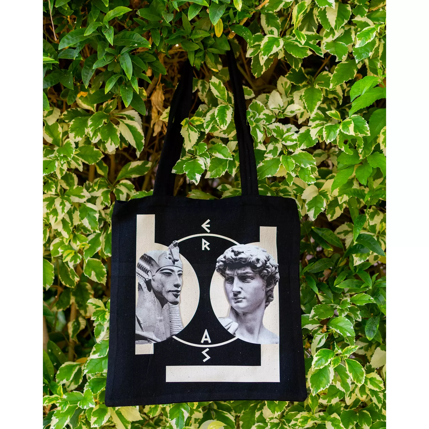 Beige “GREEK X PHARAONIC” BLACK TOTE BAG WITH MACRAME 2