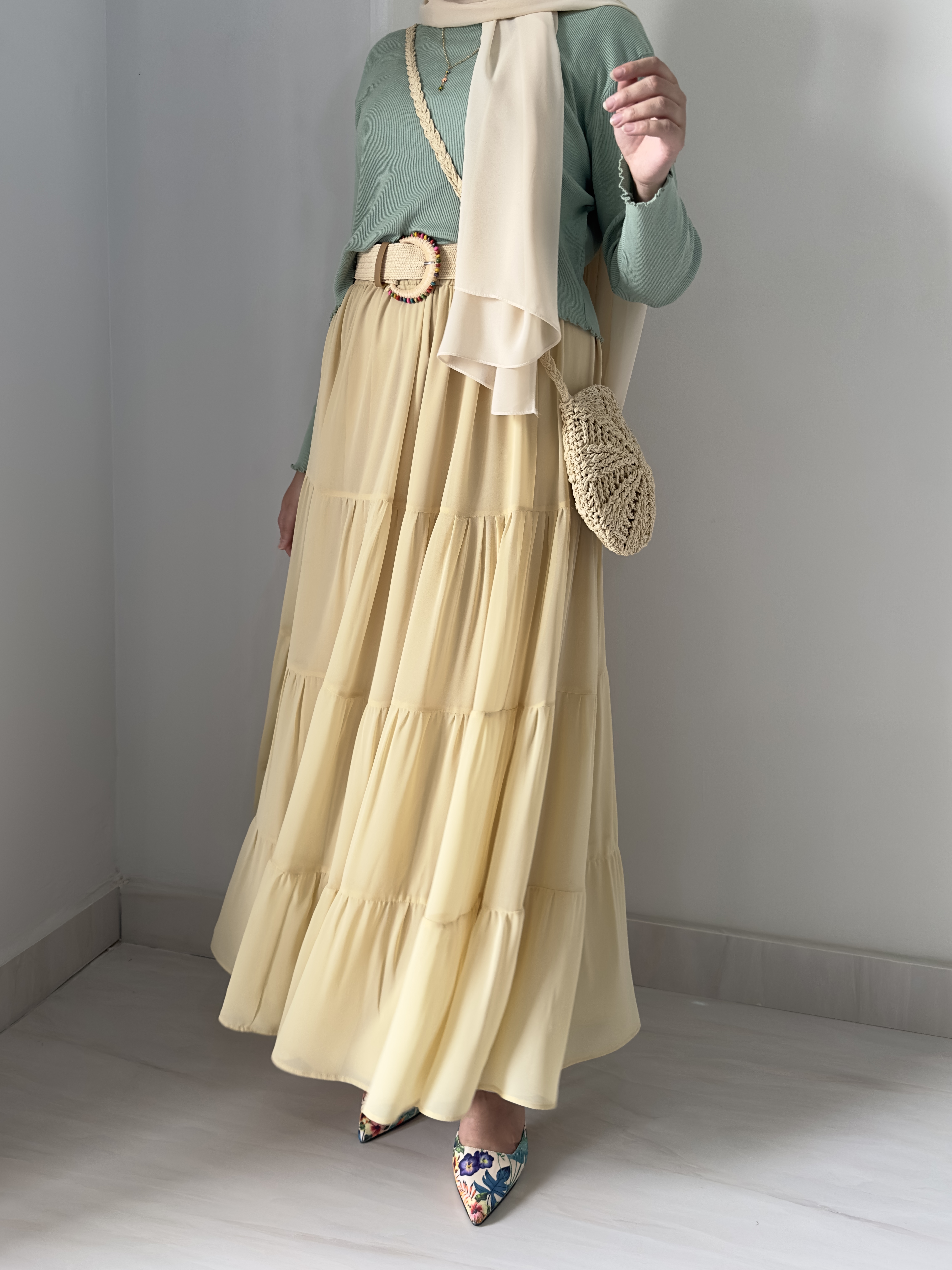 Butter yellow chiffon skirt hover image
