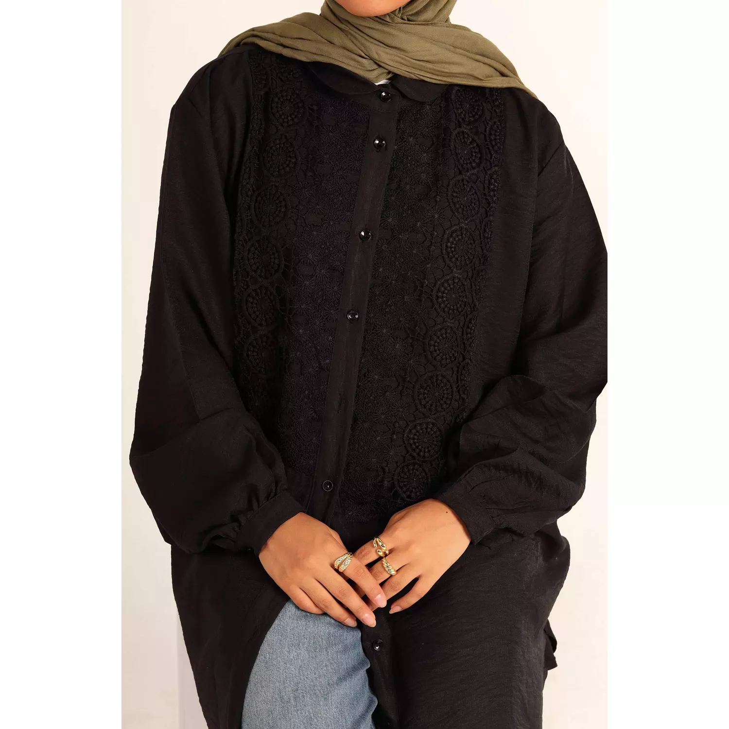 Oversized Black Shirt with Lace 12