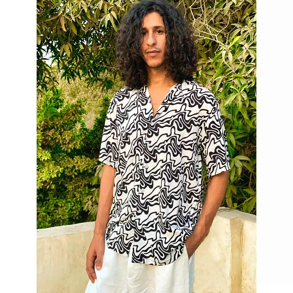 Loosefit Wavy B&W Viscose Shirt