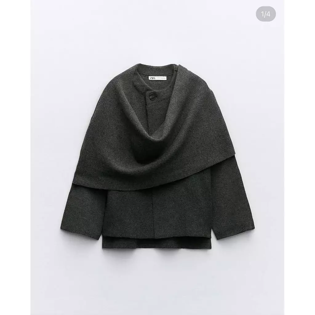 Crop Knit Coat with Asymmetrical Scarf 