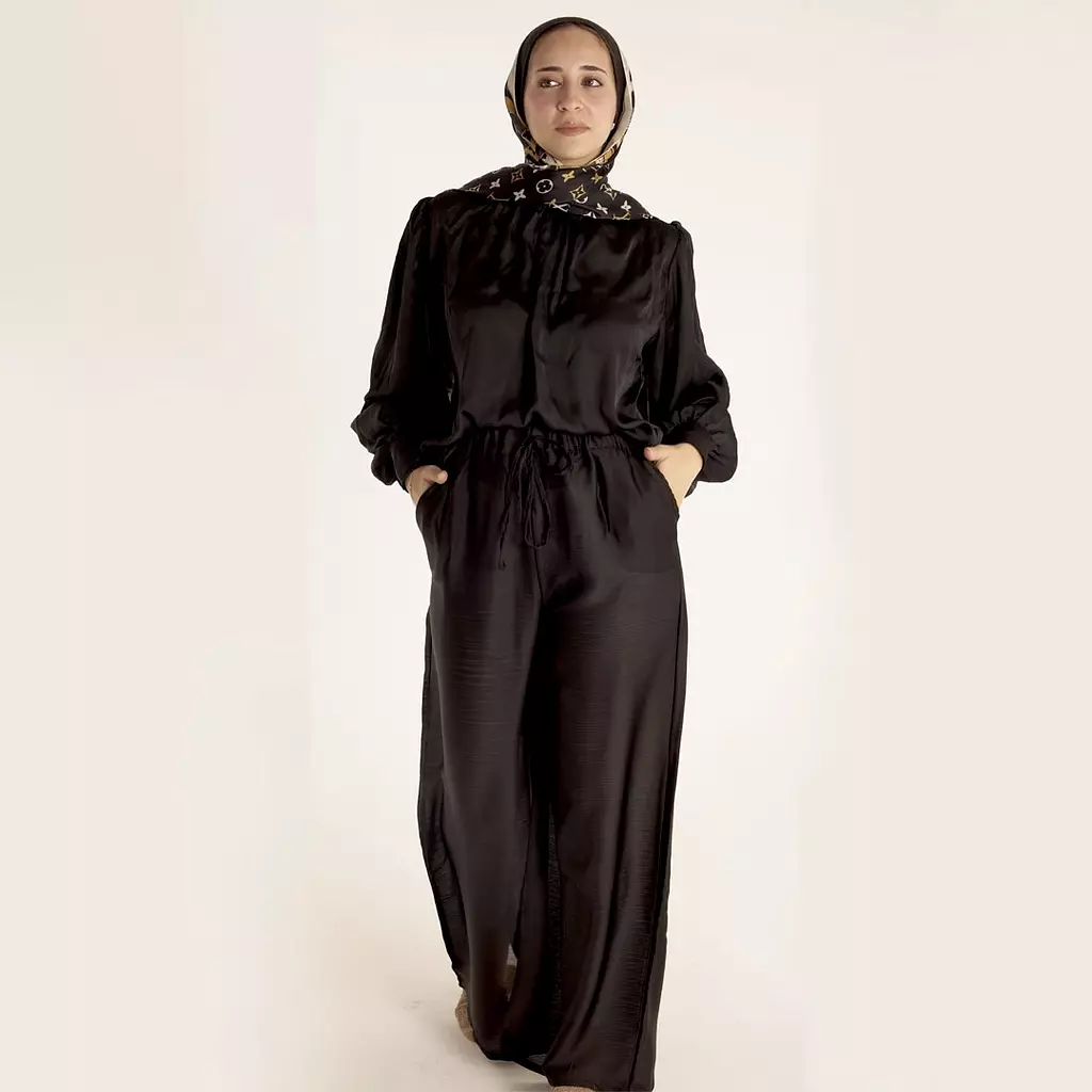 Black Satin Chiffon Pants