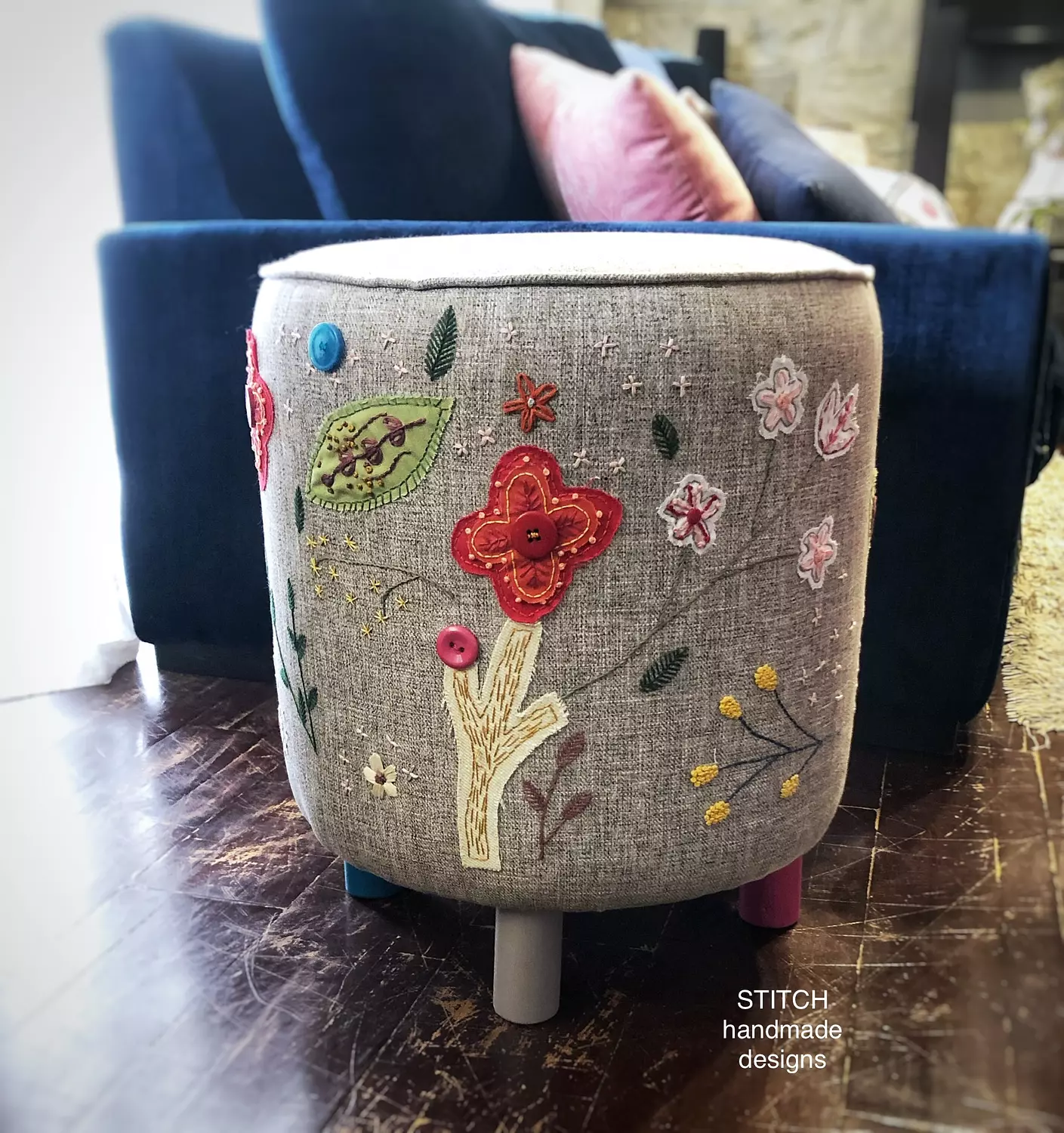 Blooming applique ottoman hover image