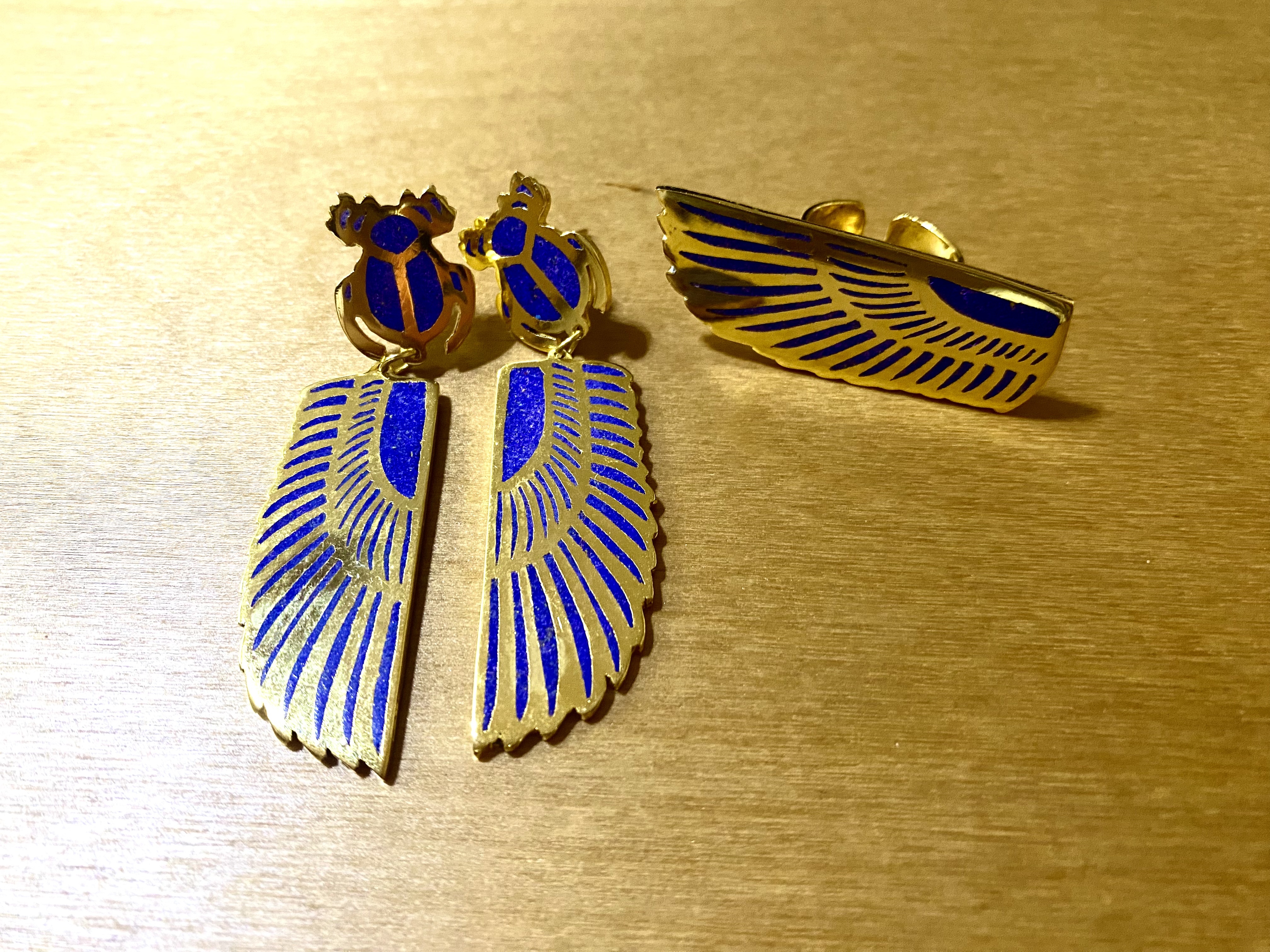 Wings & scarab lapis earrings  2