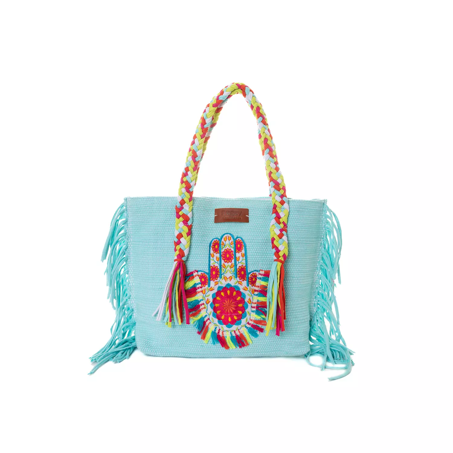 Blue Tote Bag with Hamsa Hand Badge hover image