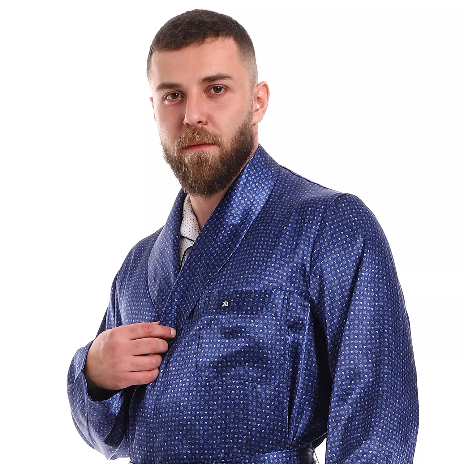 Men Satin Robe -Blue Dot 1