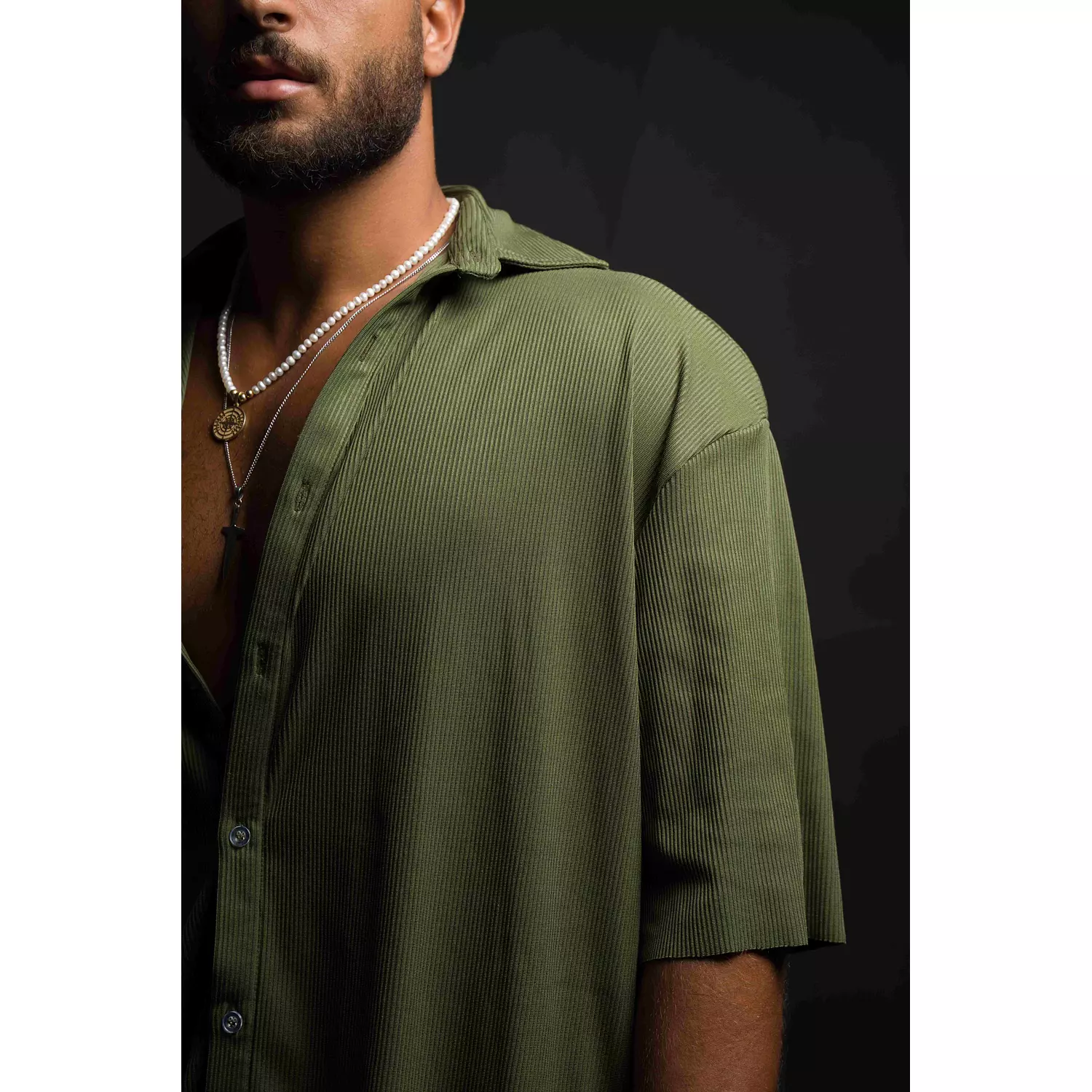 Olive Pleated Shirt hover image