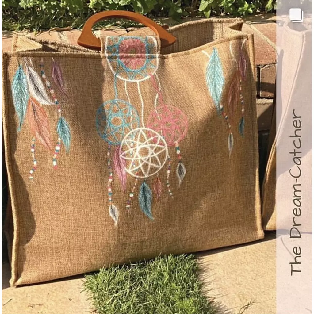 Dream-Catcher Hand-Painted Burlap Tote by Order