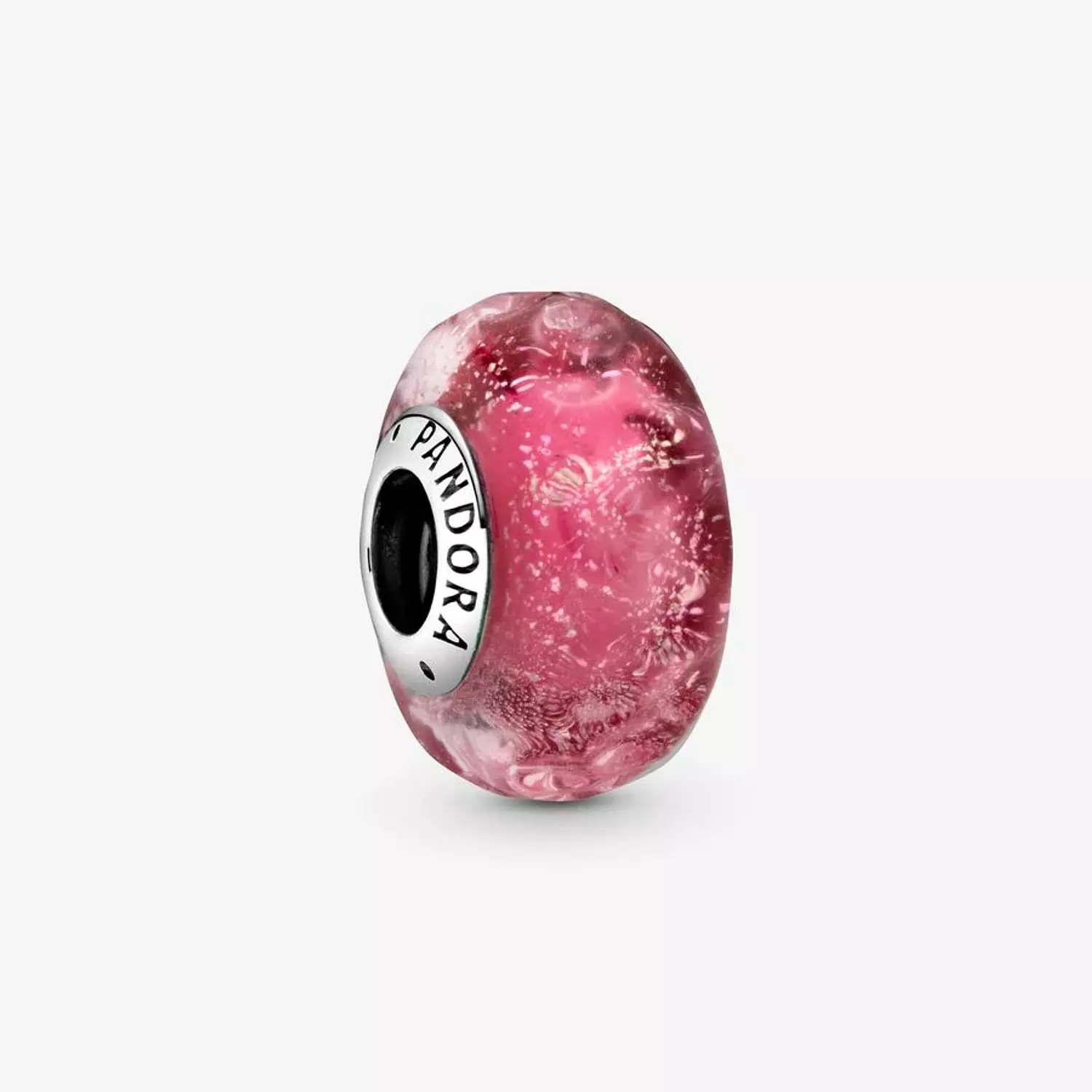 Wavy sterling silver charm with iridescent and pink Murano glass hover image