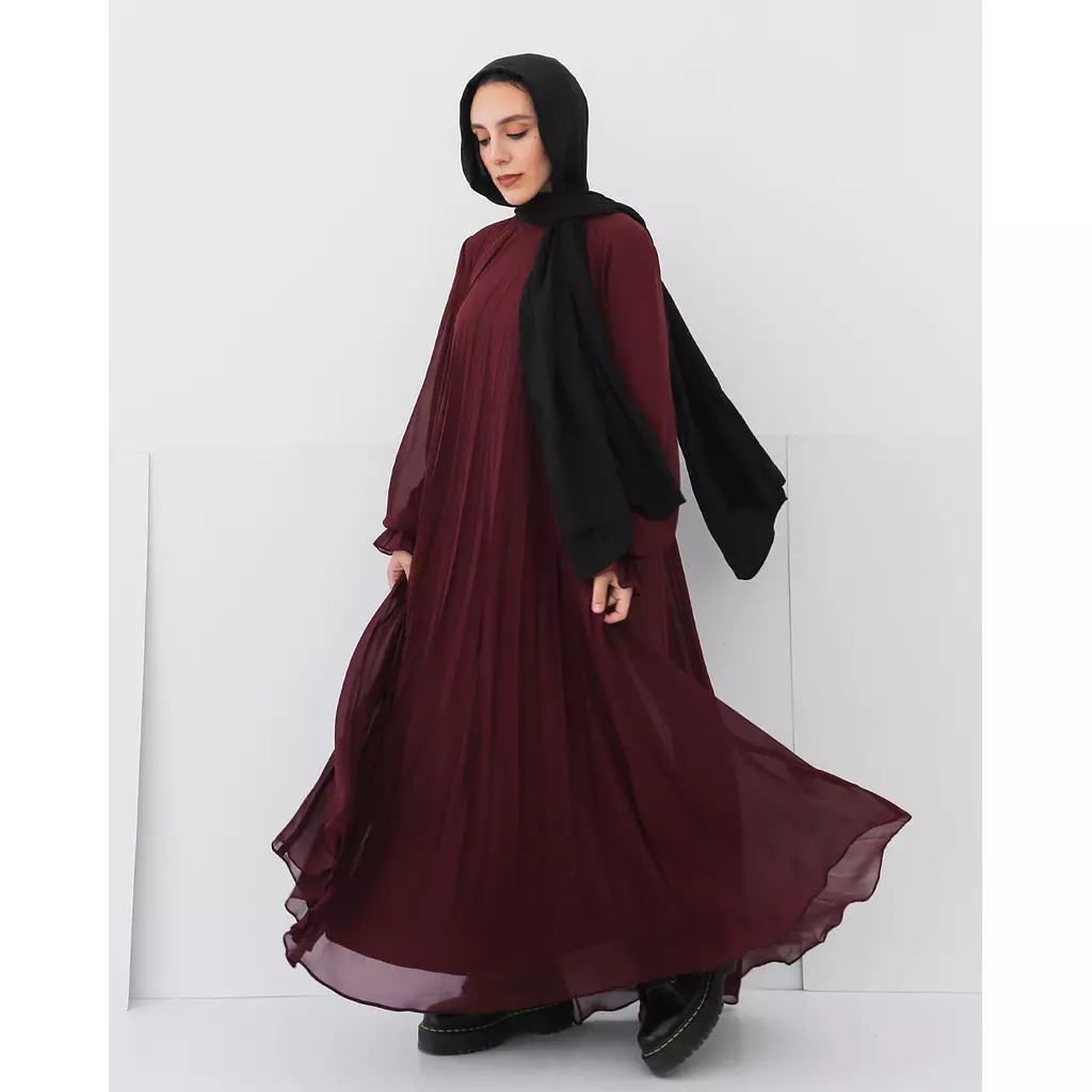 Burgundy Cloach Pleated Dress