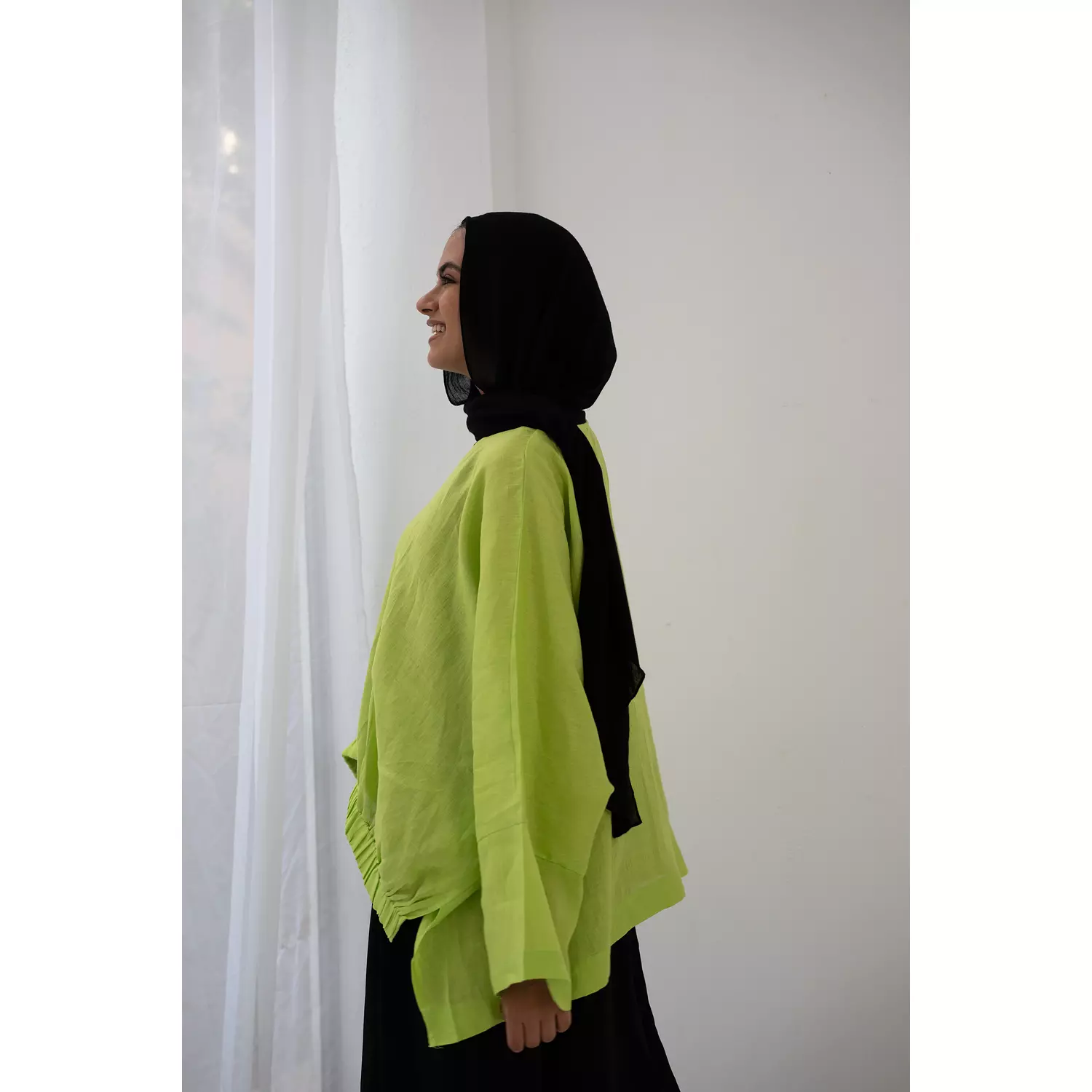 Minimalist linen blouse In lime green  2