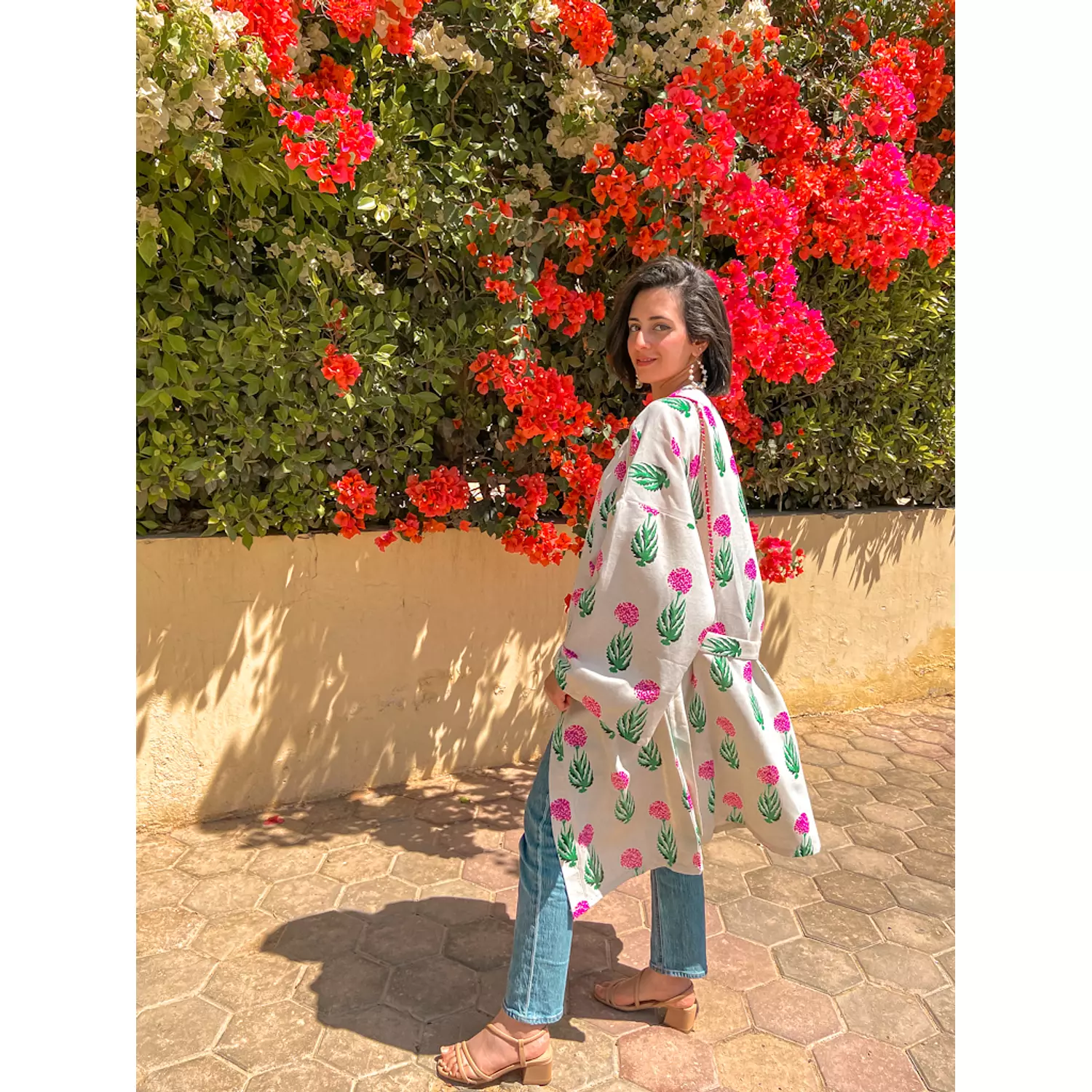 Linen Fuchsia Marigold Kimono  6