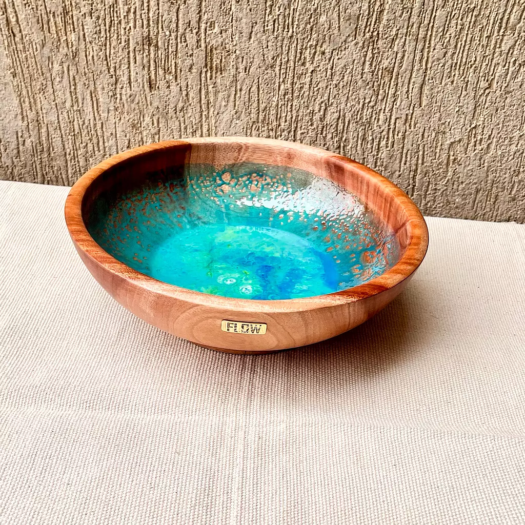 Aquamarine light wooden bowl