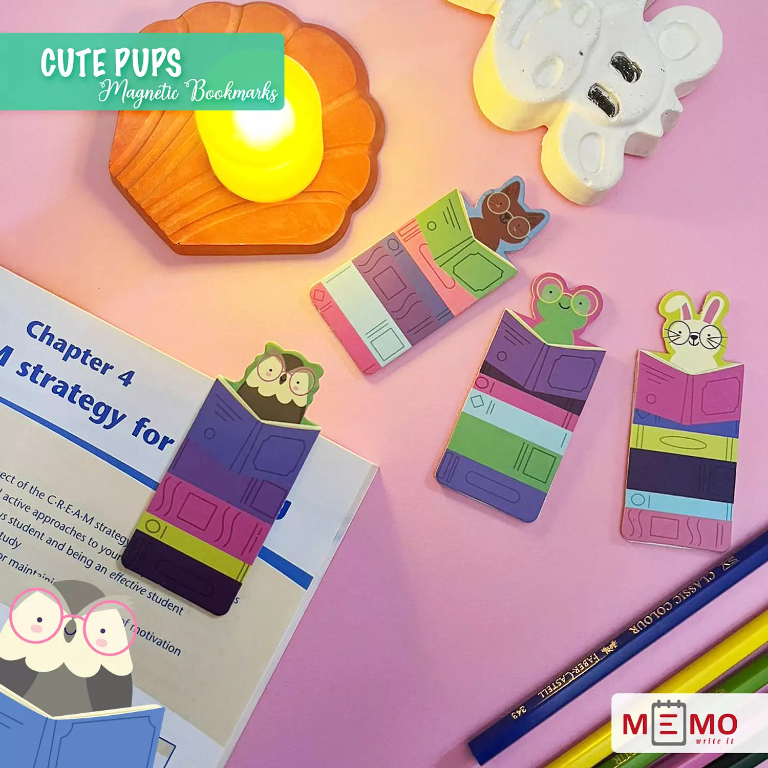 Memo Cute Pups Magnetic Bookmarks (4 pcs) 7