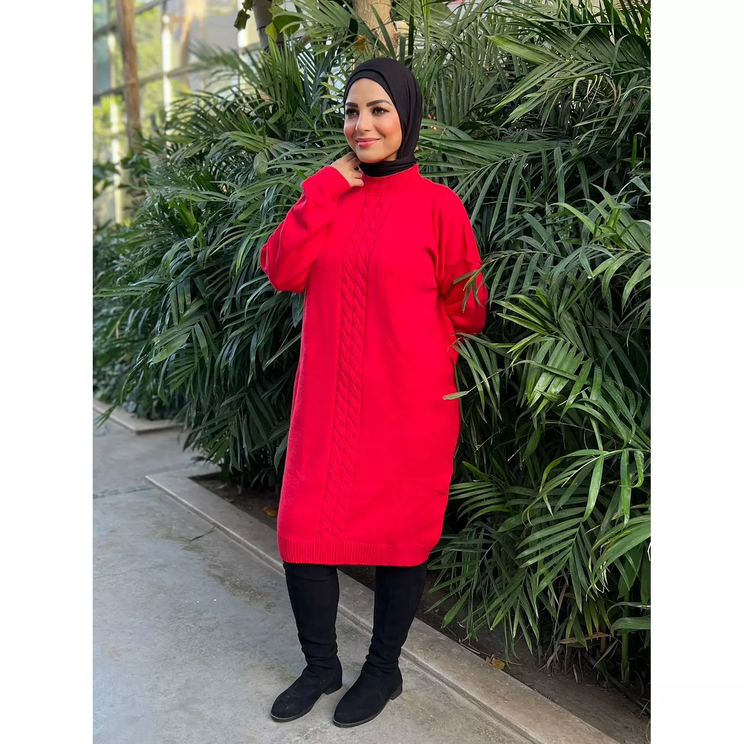 Knitted Tunic Dress - Red 3