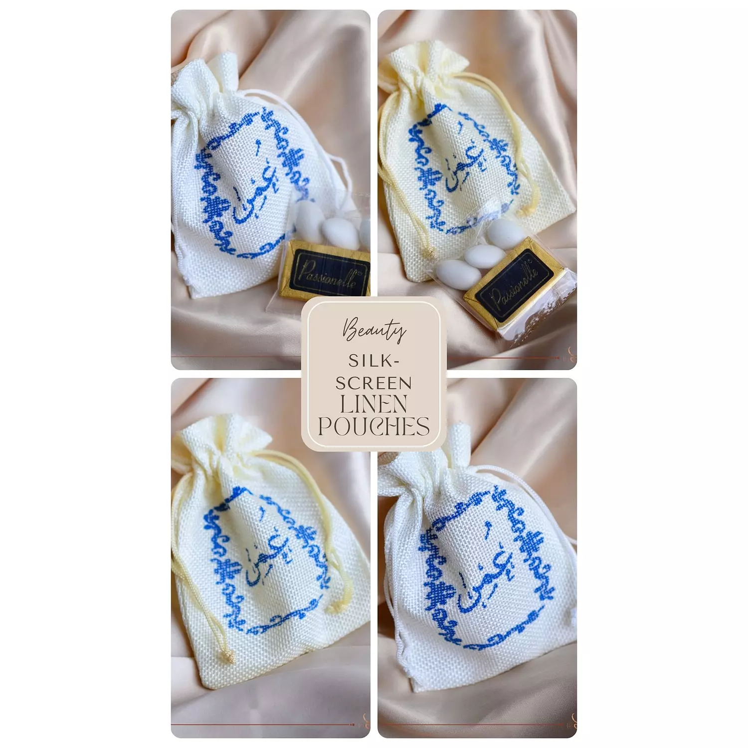 Baby Shower Silk-Screen Linen Pouches (Blue Prints) hover image