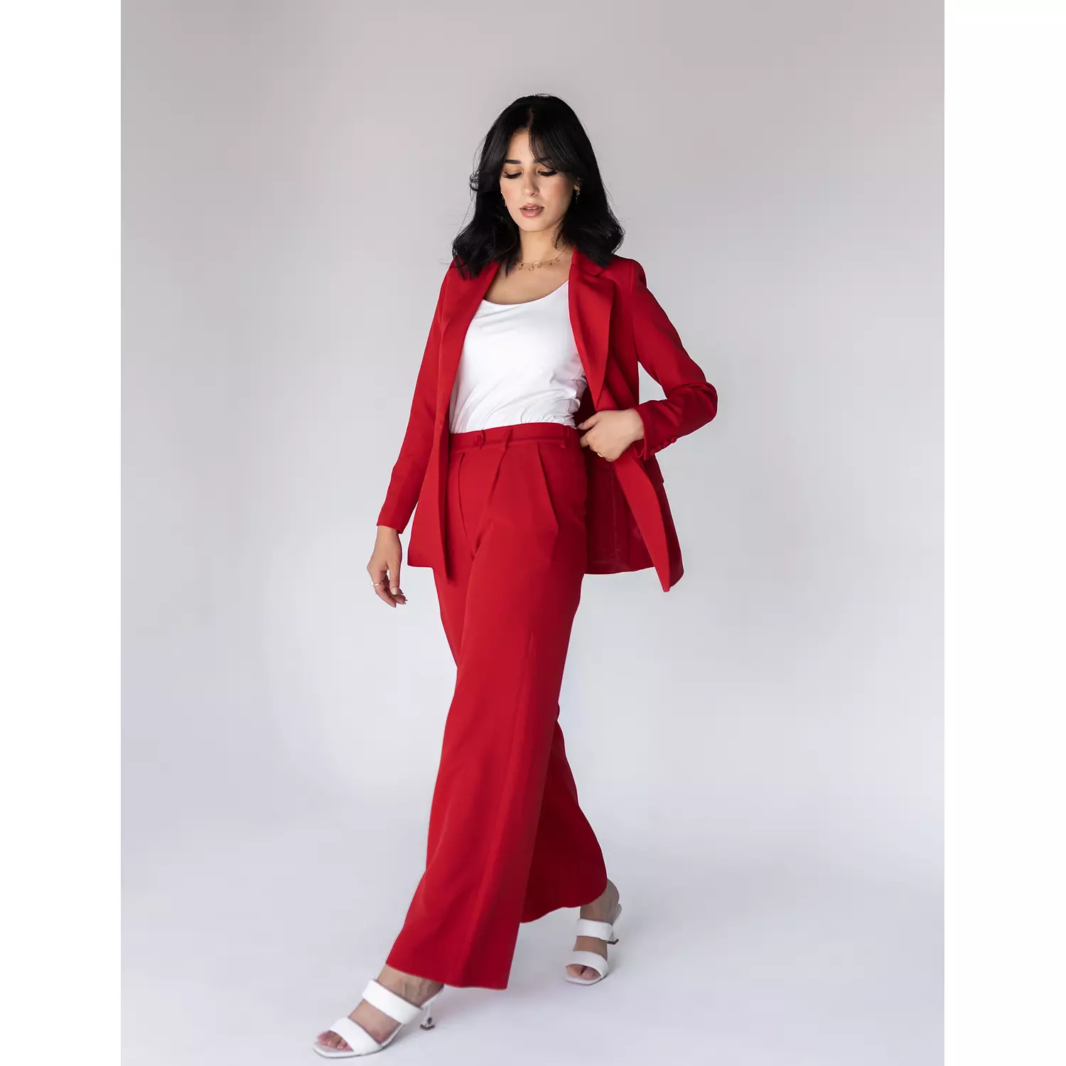 Coral Red Wide-leg Straight Mid Pants 5