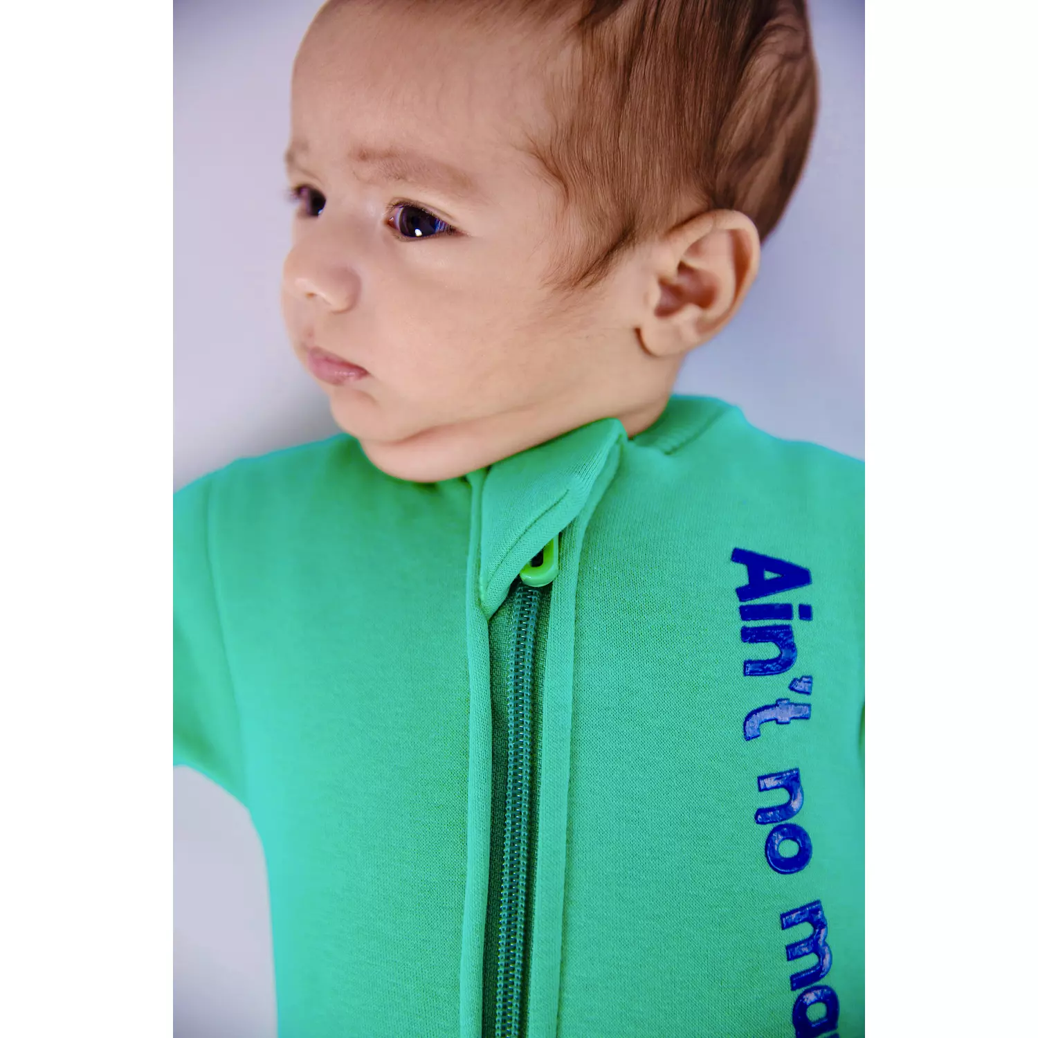 Premium Fleeced Winter Double Zipper "Ain't no mama" Footie - Green Jellybean-2nd-img