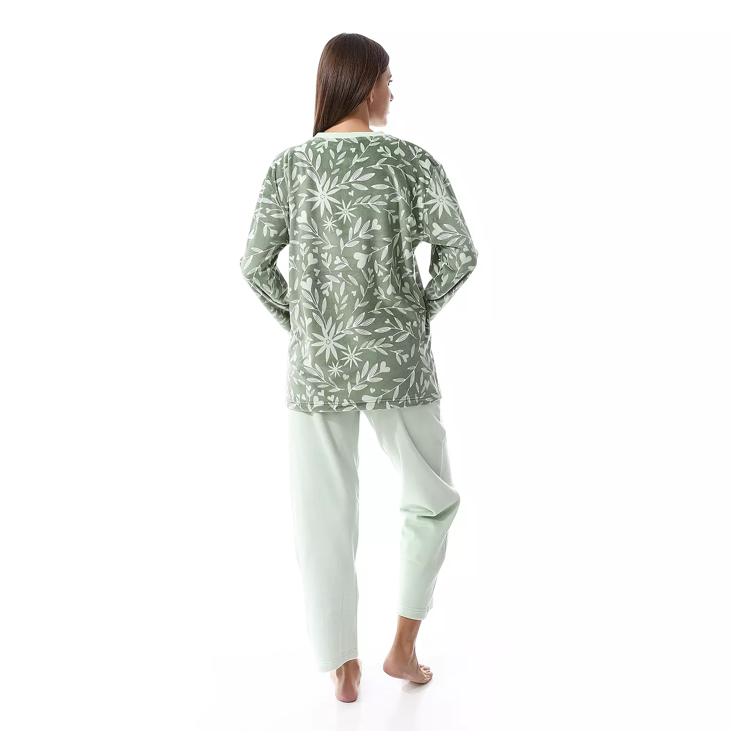 Shorto Women Leaves 2 Button  Fleece PJ - Green - 2657  4