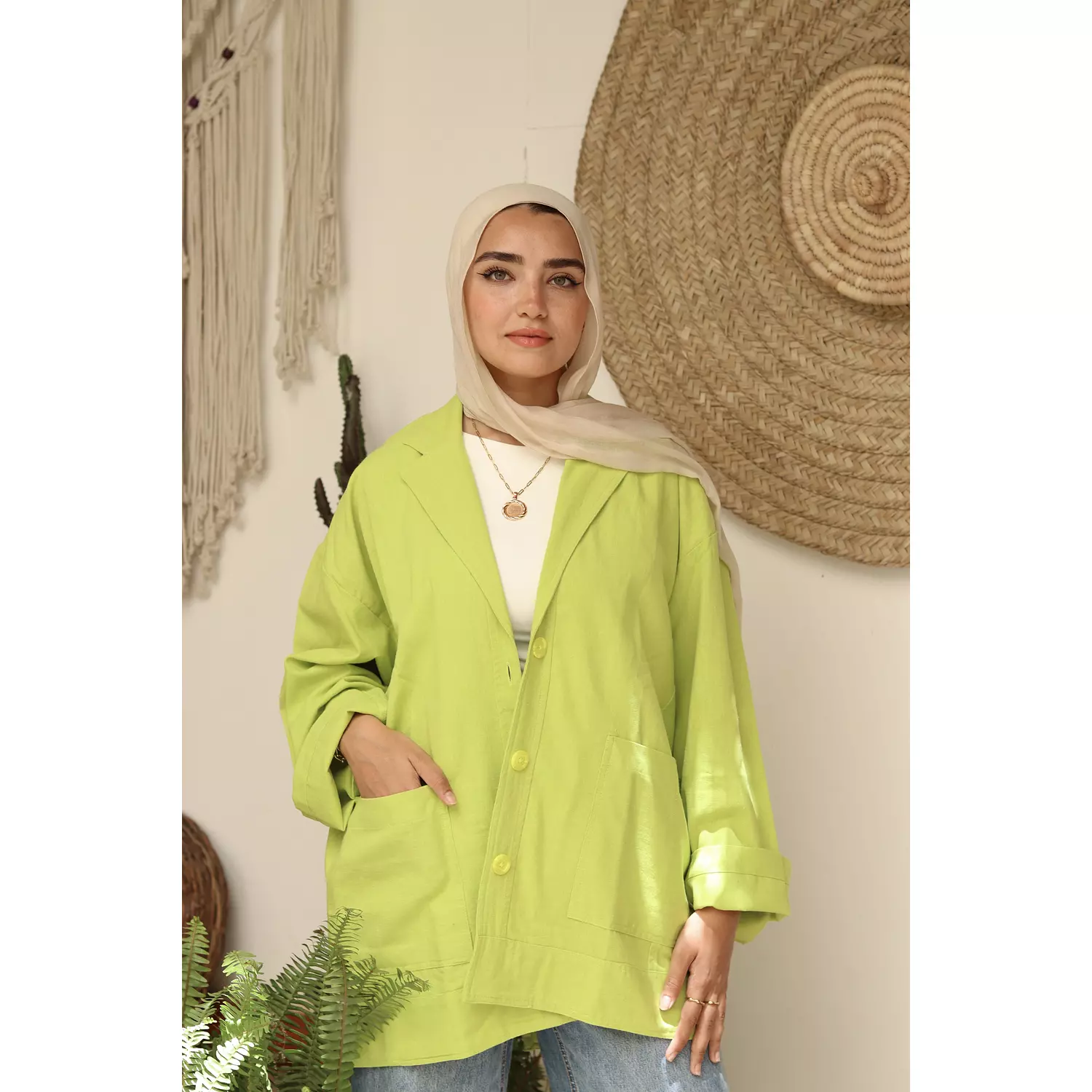 Linen jacket -Lime hover image