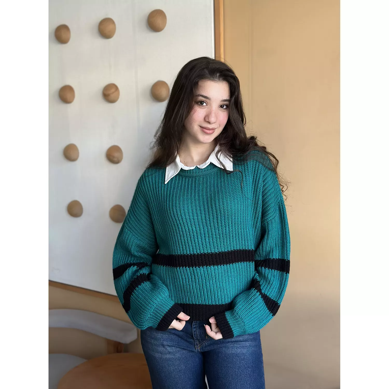 Green Striped Knit Sweater 1