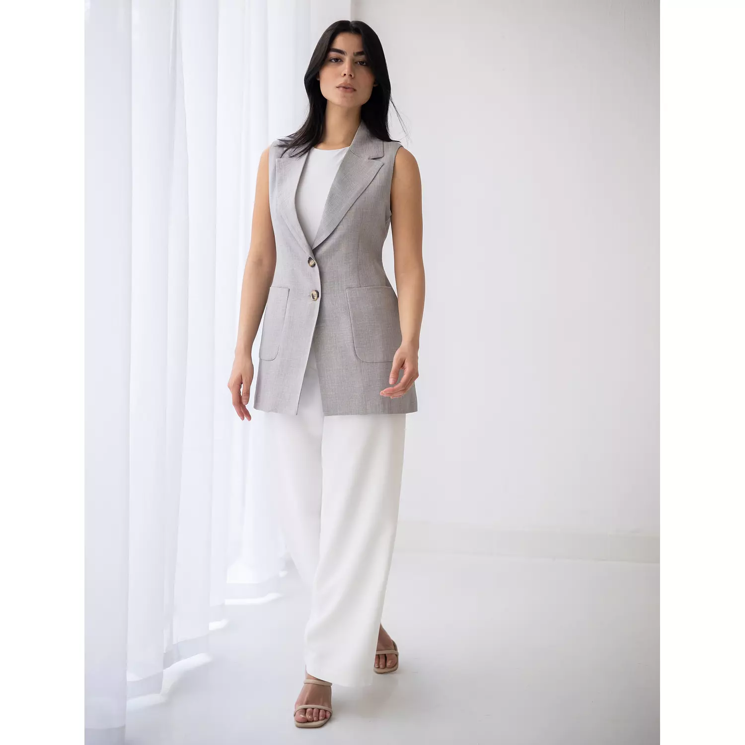 Light gray long linen vest  5