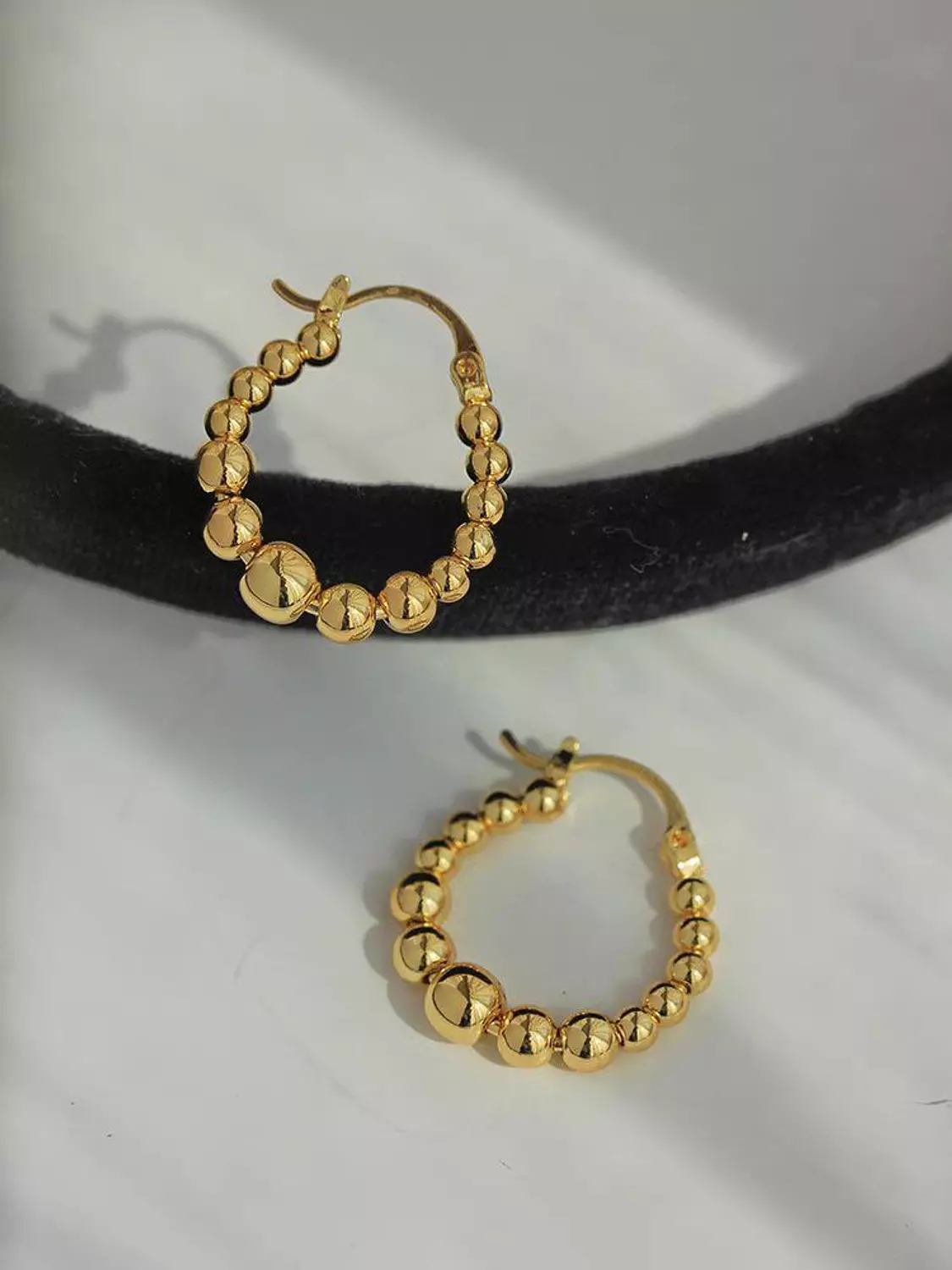 Gold Beaded Hoops hover image