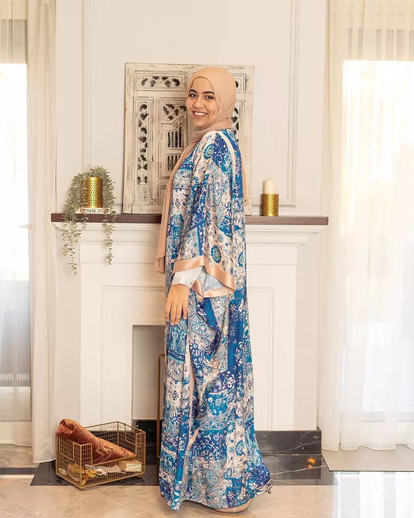 Blue Silk Satin Kaftan