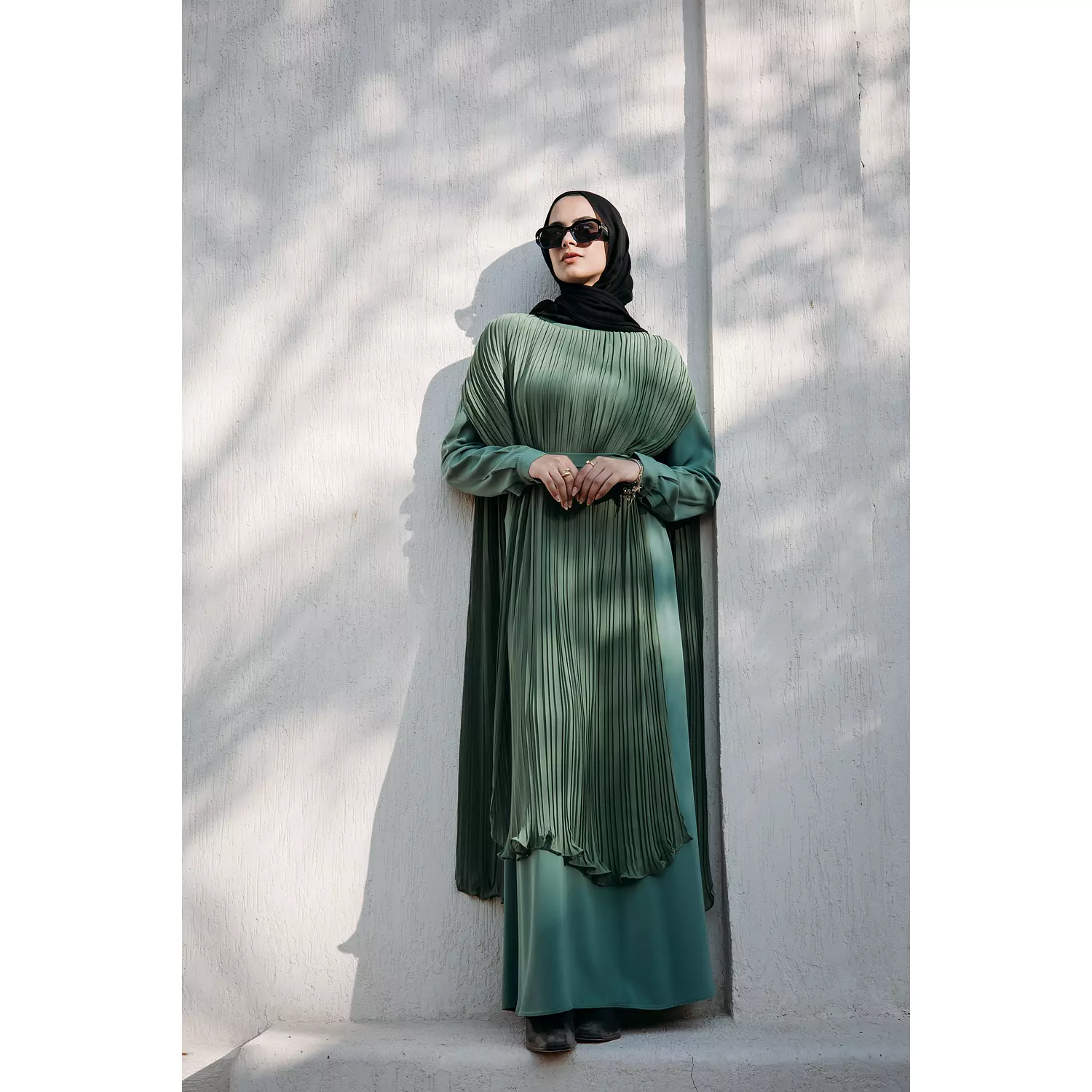 Pleated Cape in Mint Green 2