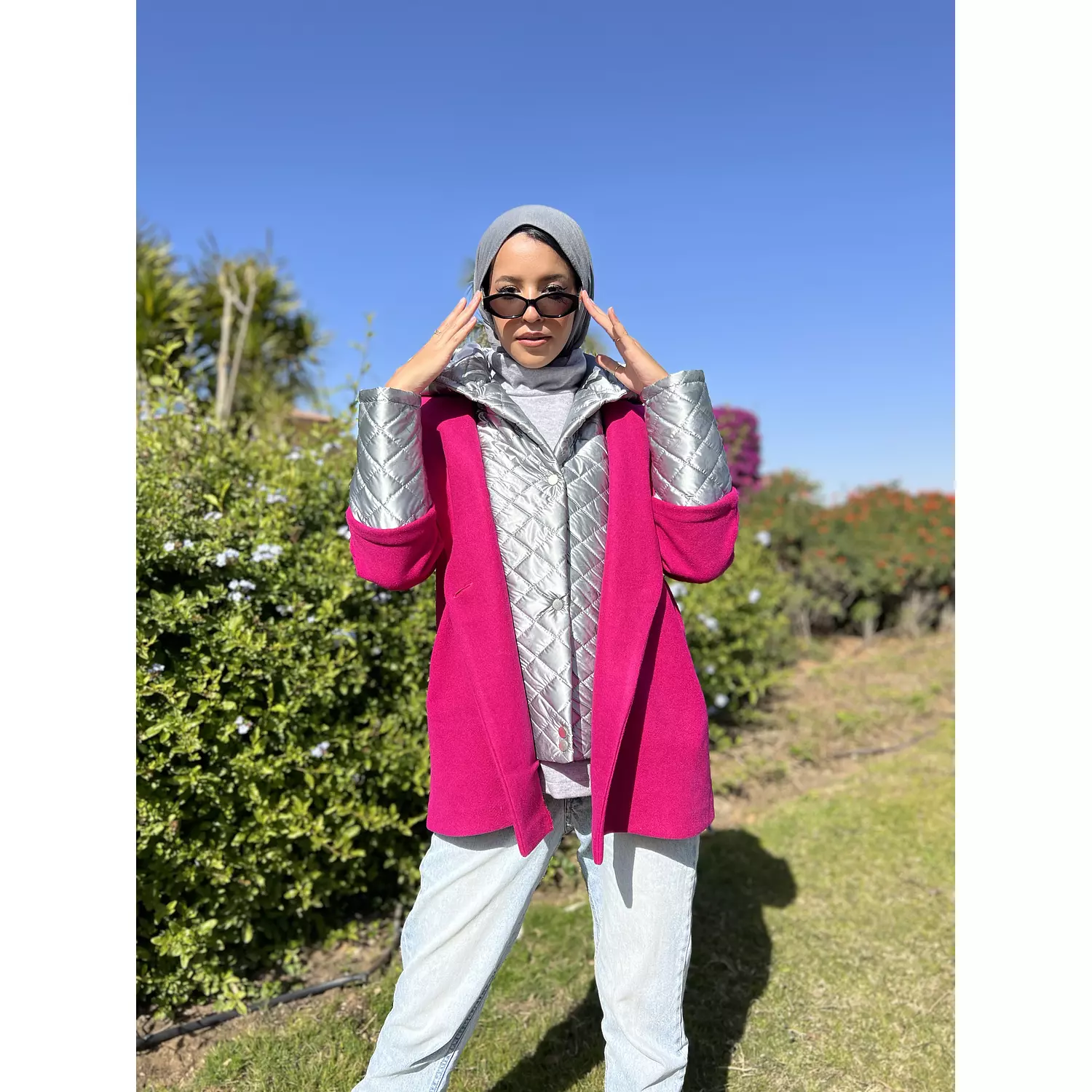 Aura fuchsia/ grey jacket 1