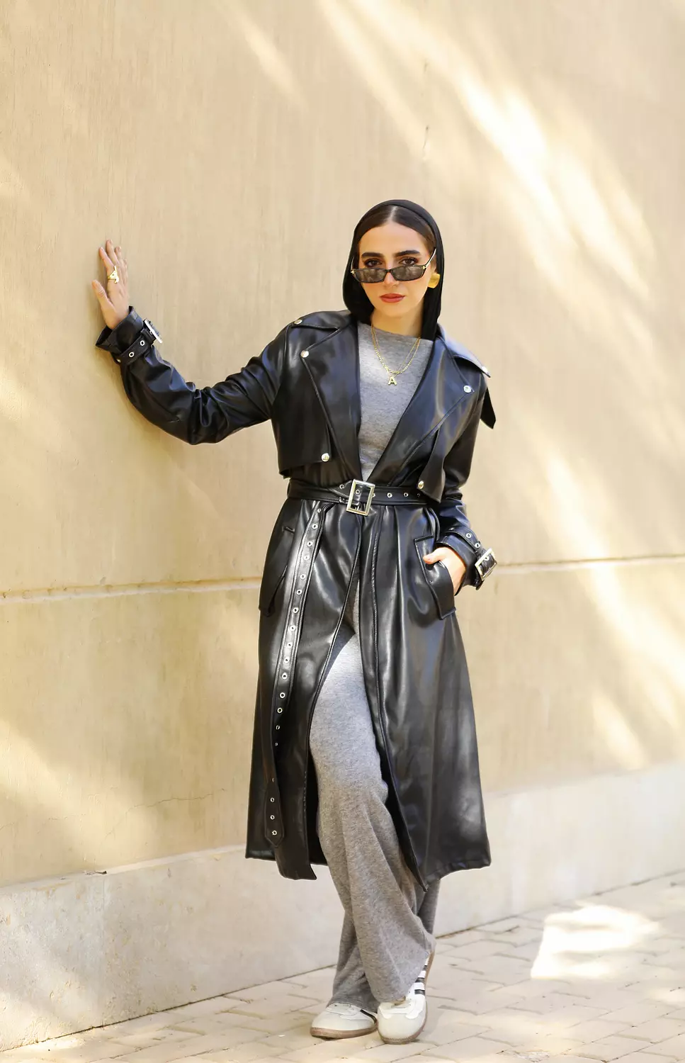 Black leather trench coat  hover image