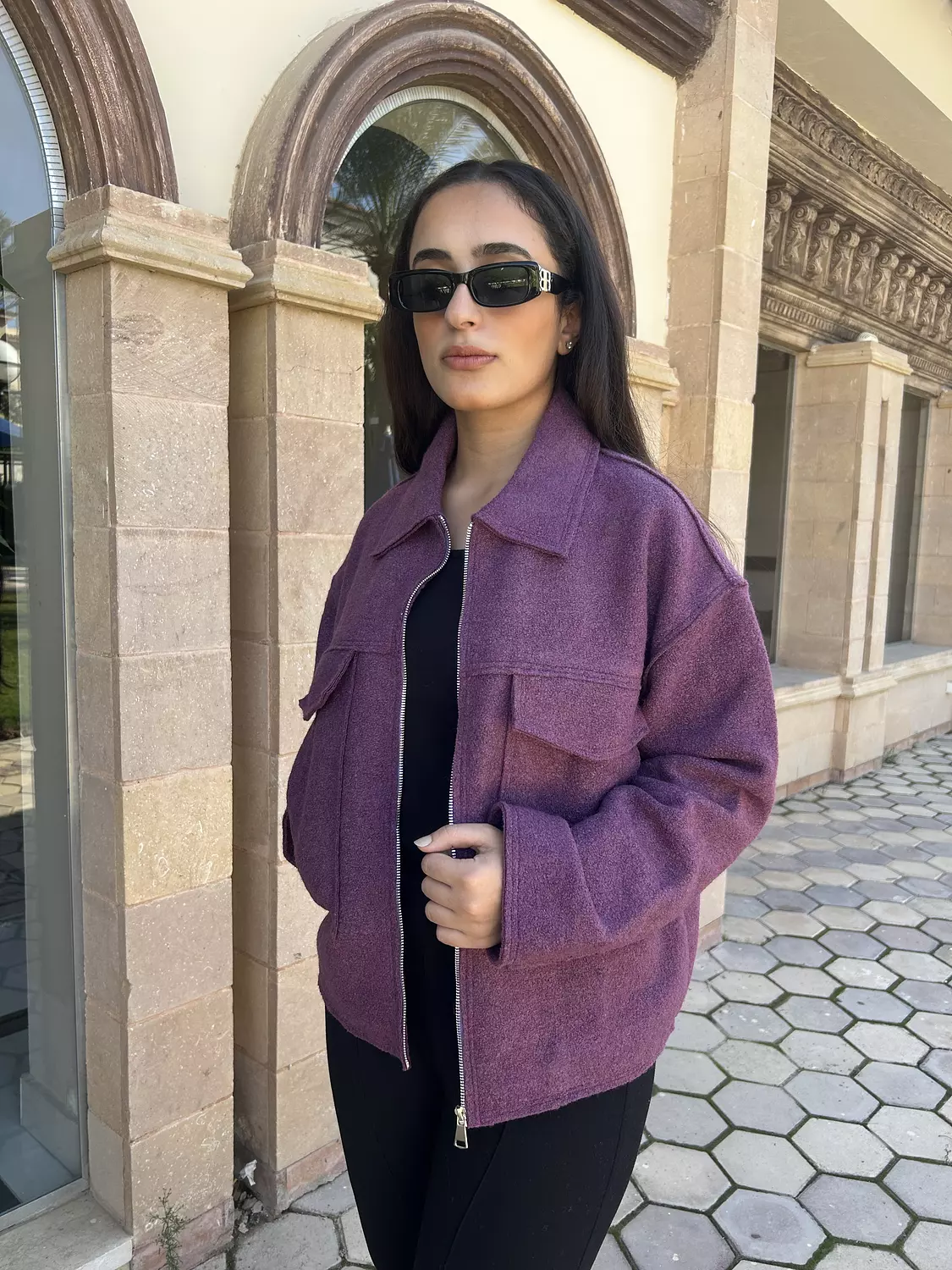 Oversized pocket bouclet jacket in Purple hover image