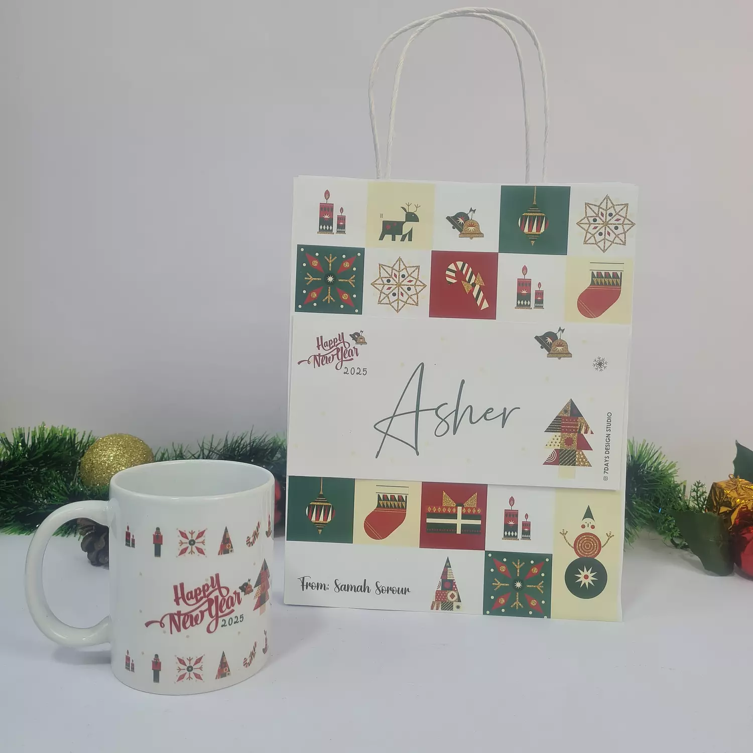 Elegant Red and Green Christmas Mug 1