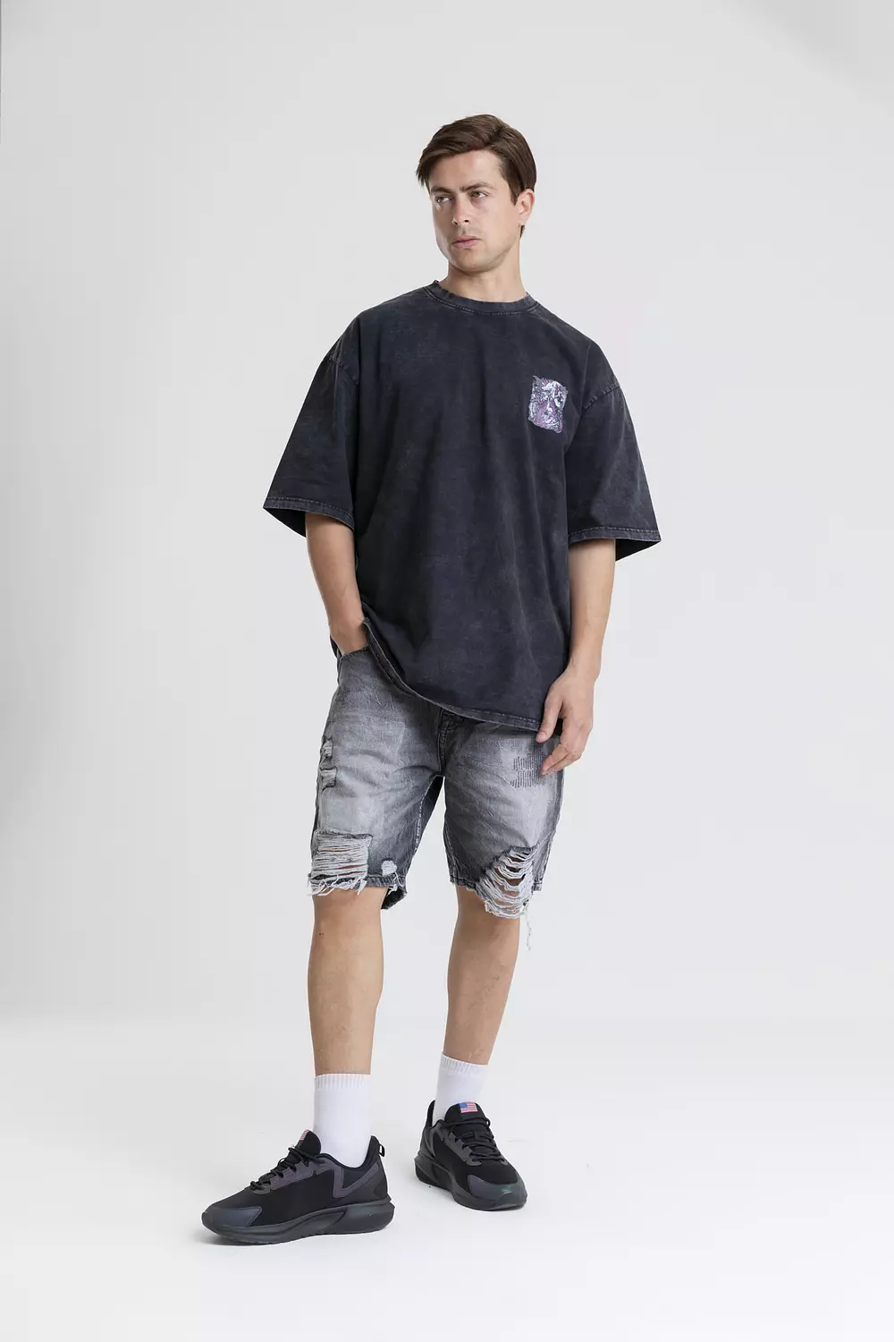 OVERSIZED WASHED COTTON T-SHIRT WITH CONTRAST PRINT BACK & FRONT 5