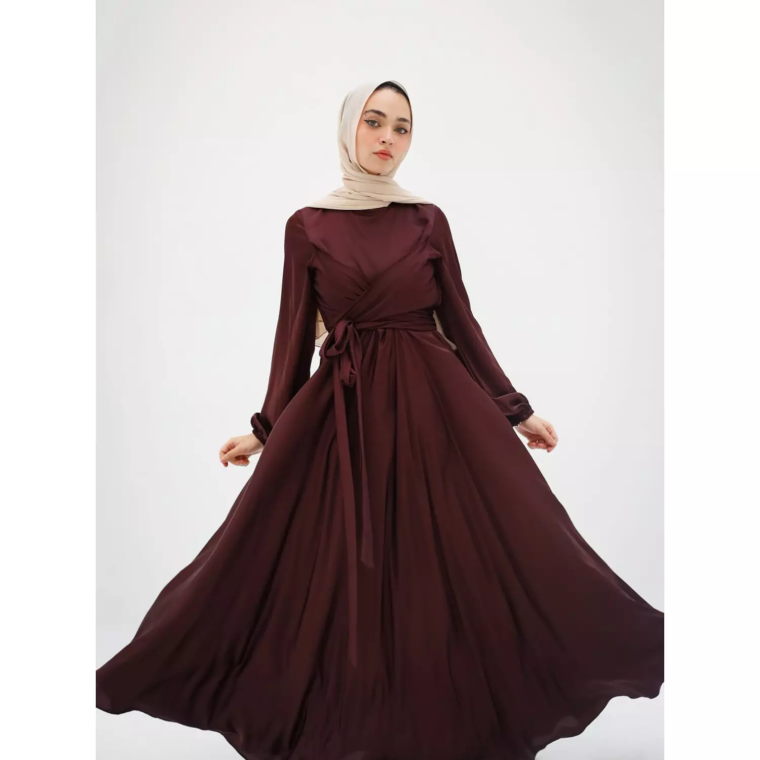 Brown Wrap Satin Dress hover image