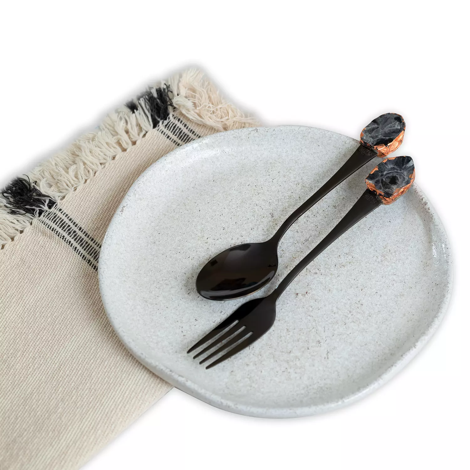 Black/ Rosegold tablespoon & fork set hover image