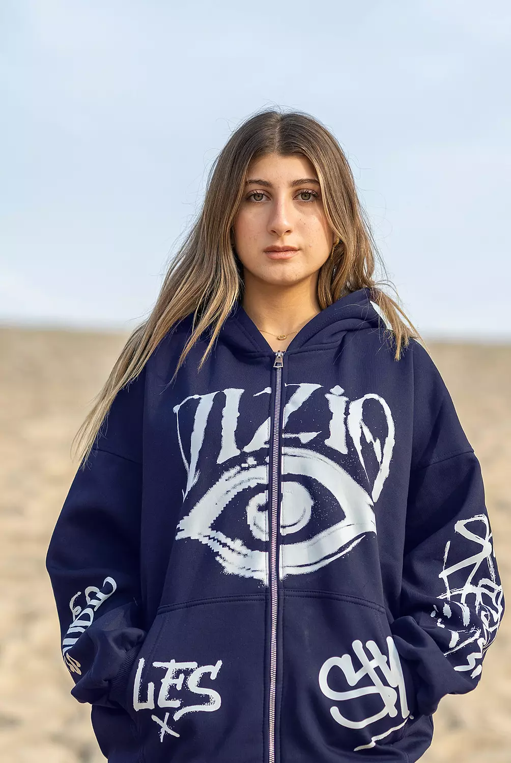 Dark Blue Printed Zip-Up hover image