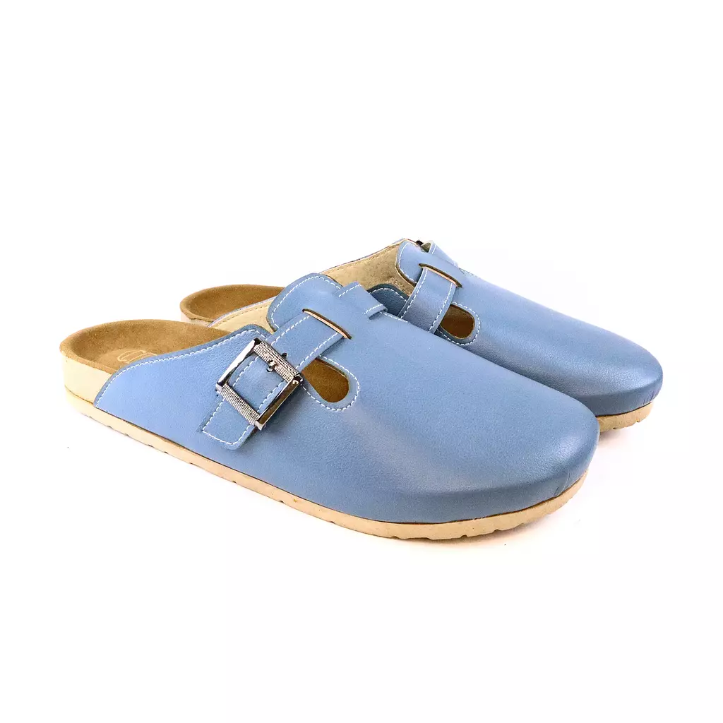 Leather Clogs - Jeans color