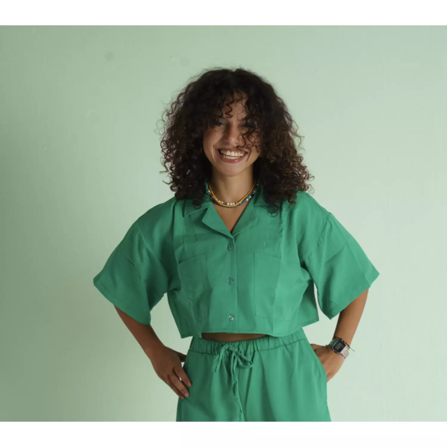 Emerald green cropped chemise  hover image