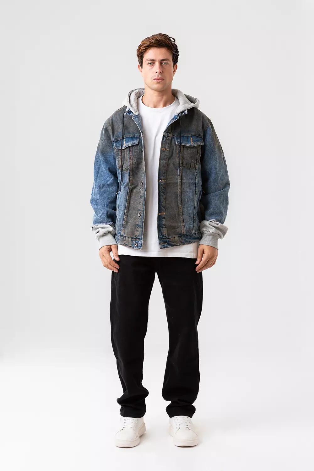 DENIM JACKET WITH JERSEY SLEEVES COVERED WITH A DENIM LAYER 4