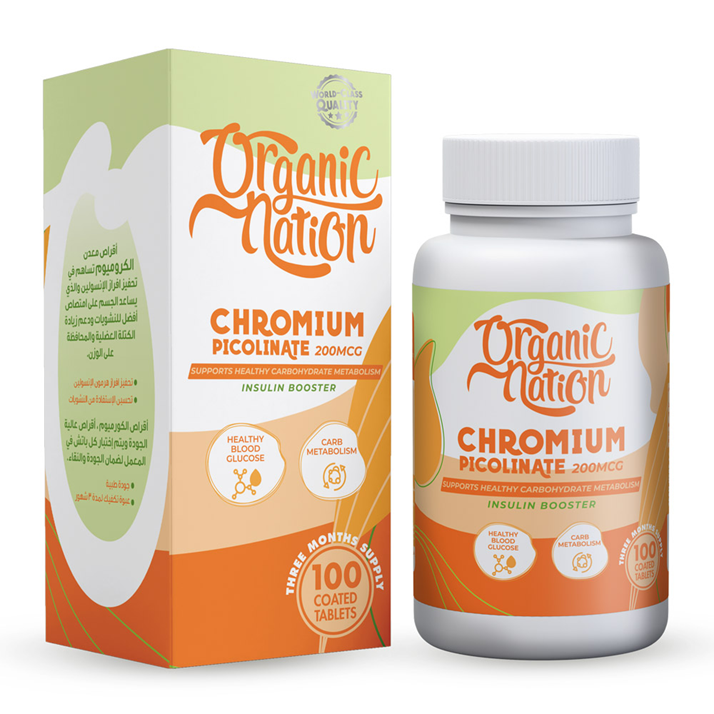 Organic Nation Chromium Picolinate 200MCG-100Serv.-100Coated Tablets