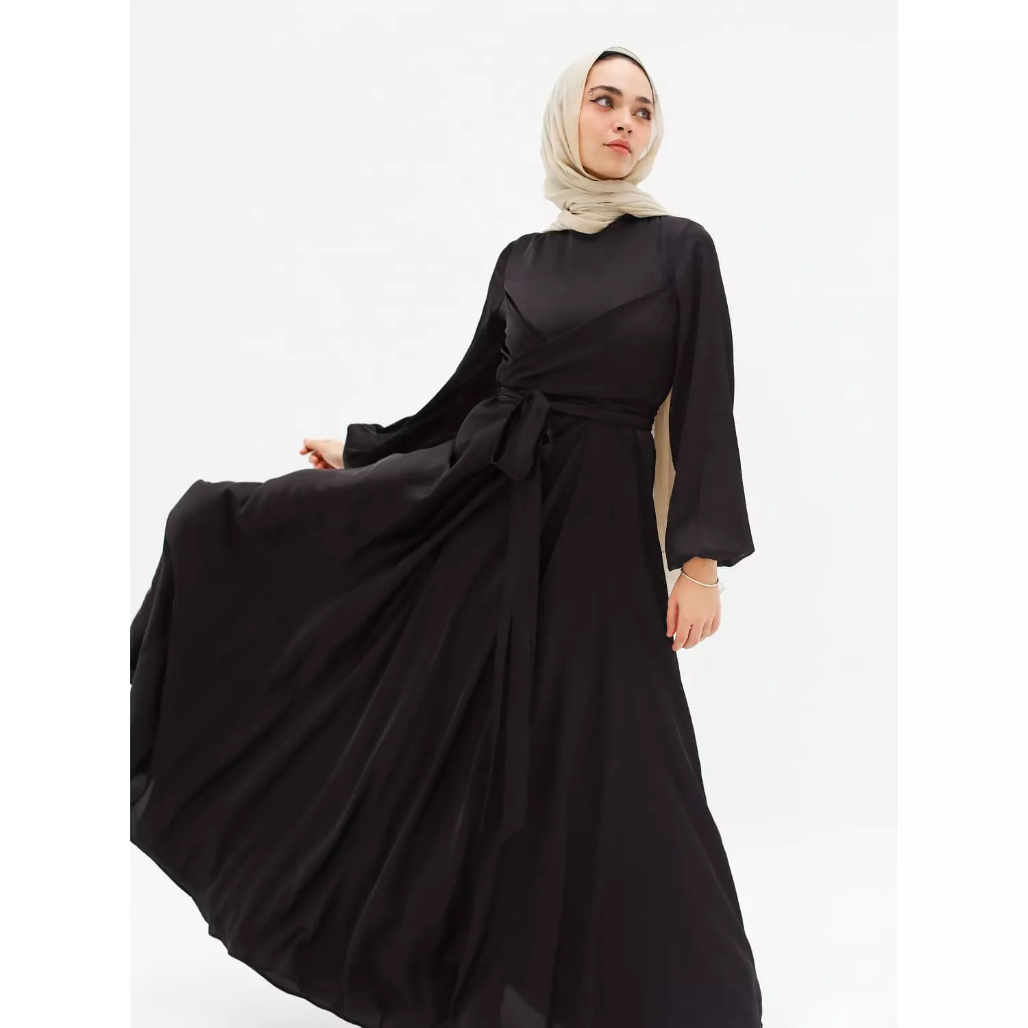 Black Wrap Satin Dress hover image